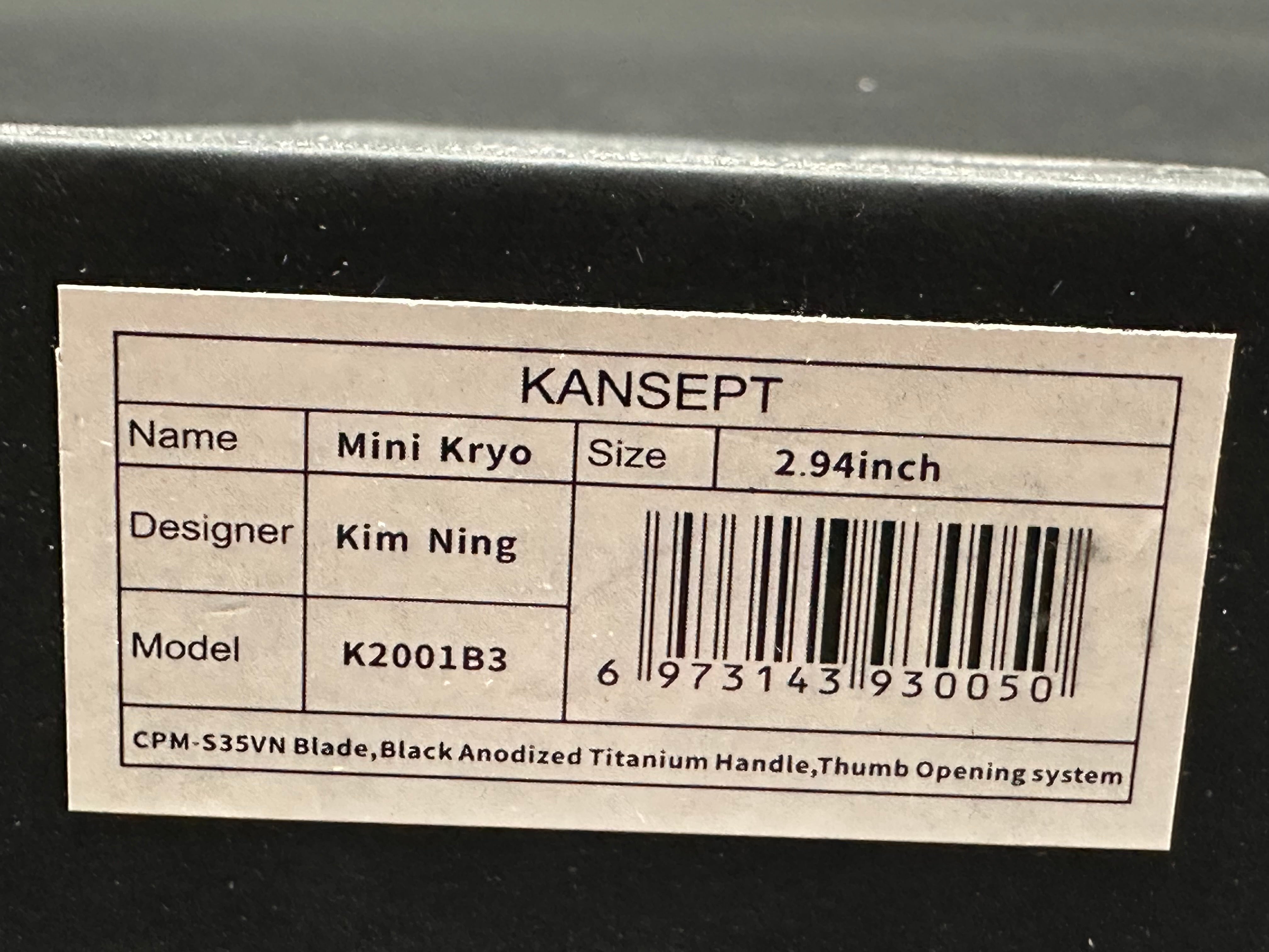 Kansept Mini Kryo Non-Flipper, Blackwashed S35VN Blade, Blackwashed Titanium Handles and Pocket Clip