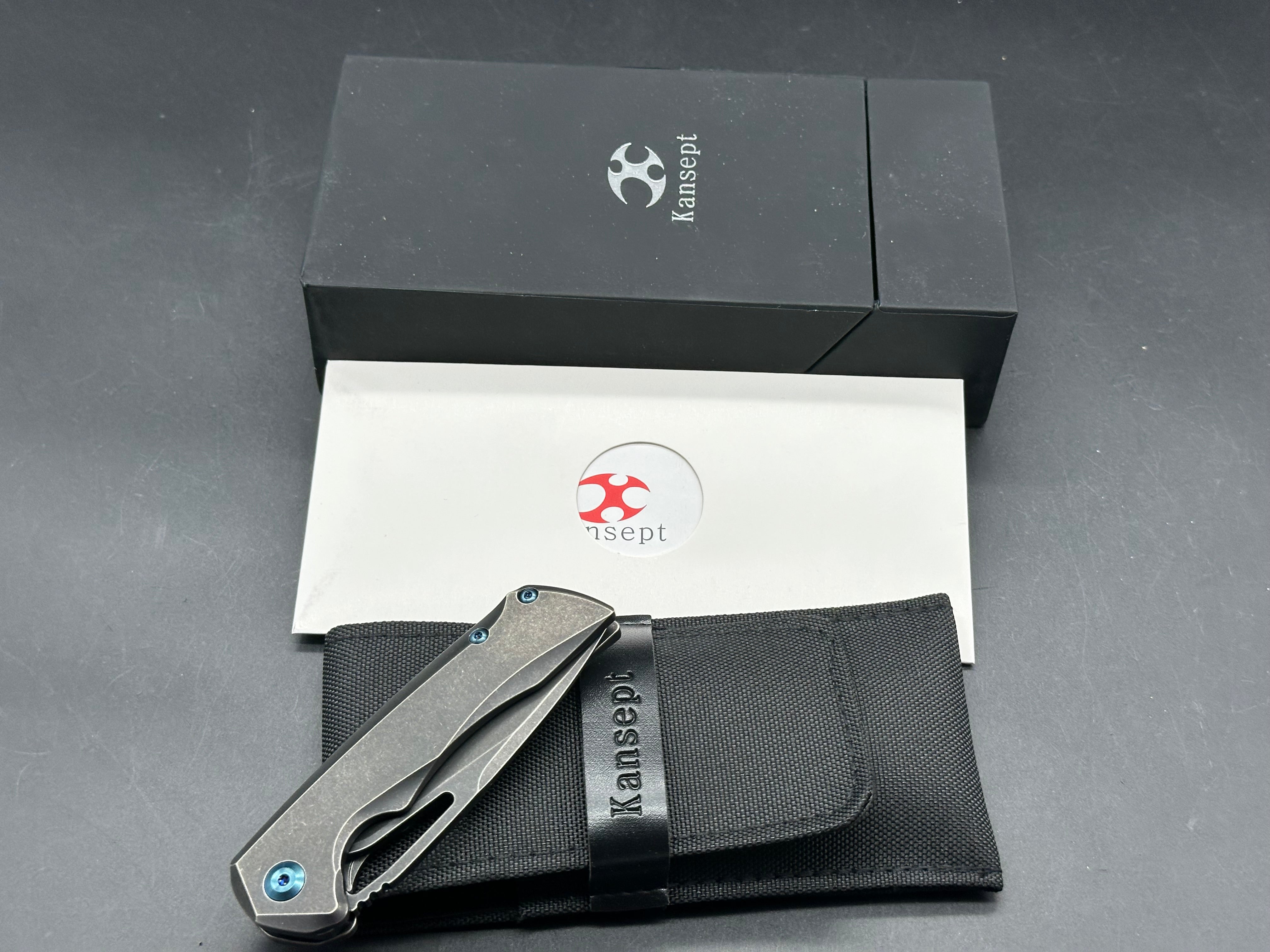 Kansept Mini Kryo Non-Flipper, Blackwashed S35VN Blade, Blackwashed Titanium Handles and Pocket Clip