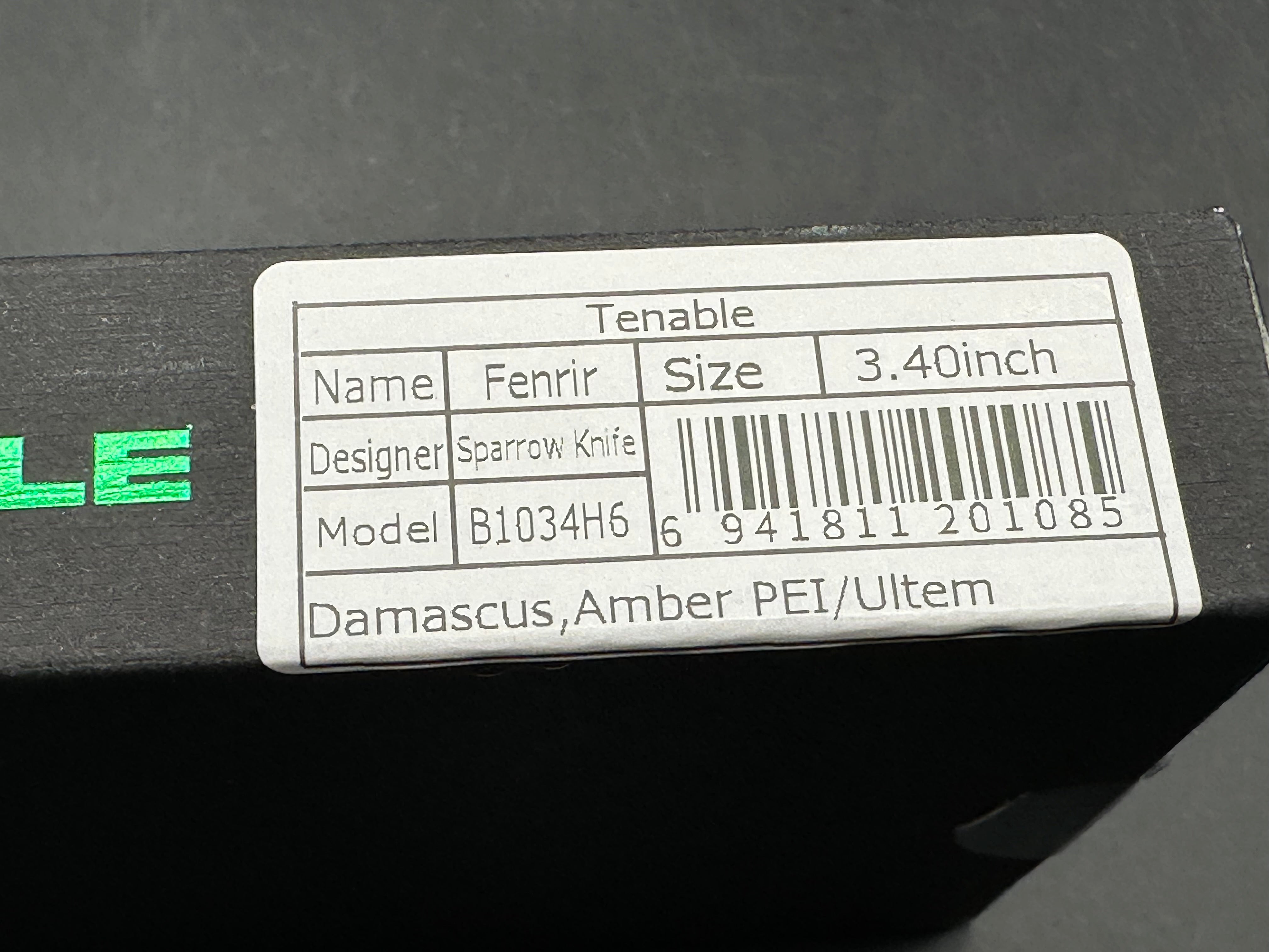 Tenable Fenrir Top Liner Lock Knife Amber Ultem (3.4" Damascus)