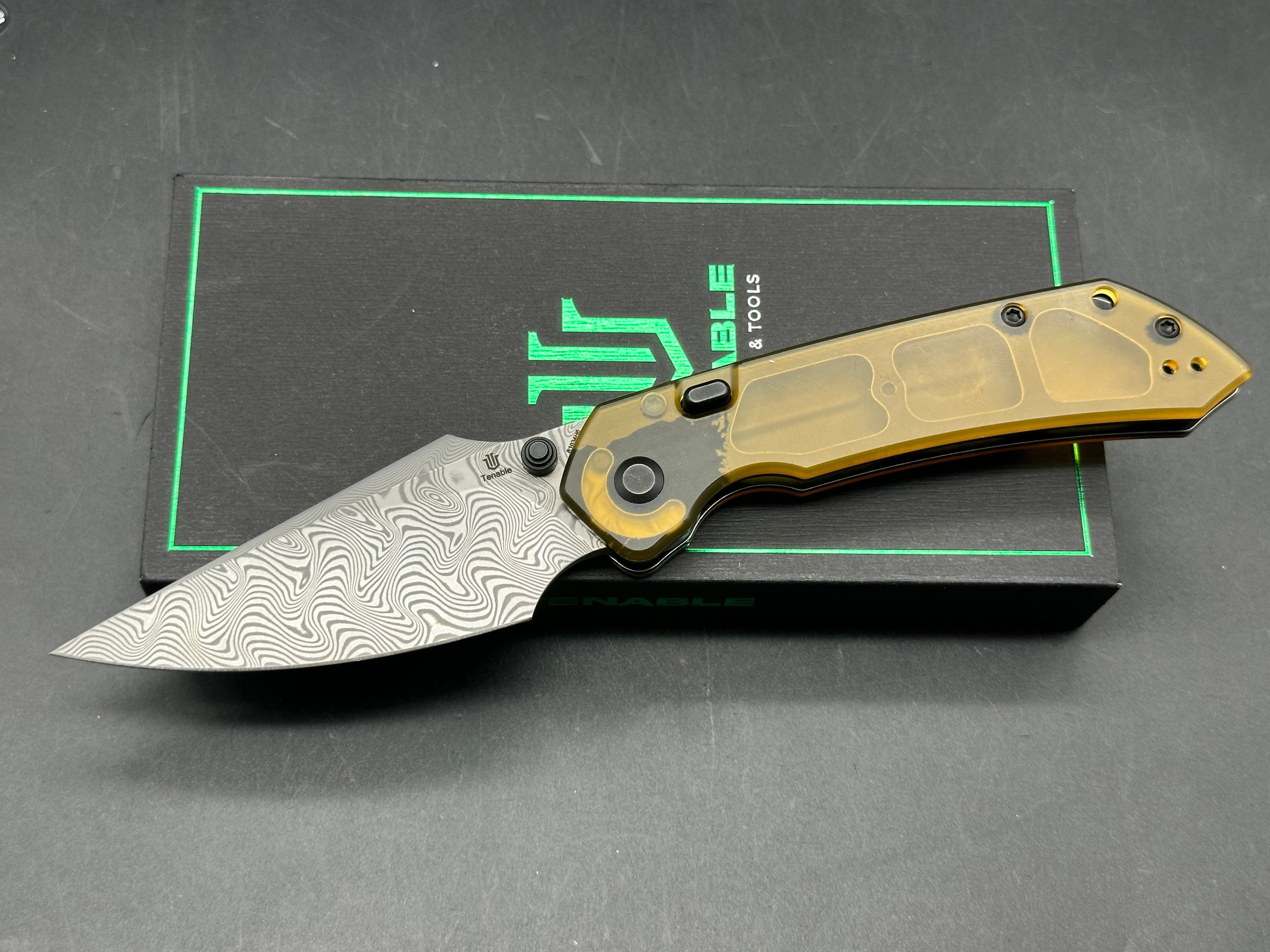 Tenable Fenrir Top Liner Lock Knife Amber Ultem (3.4" Damascus)