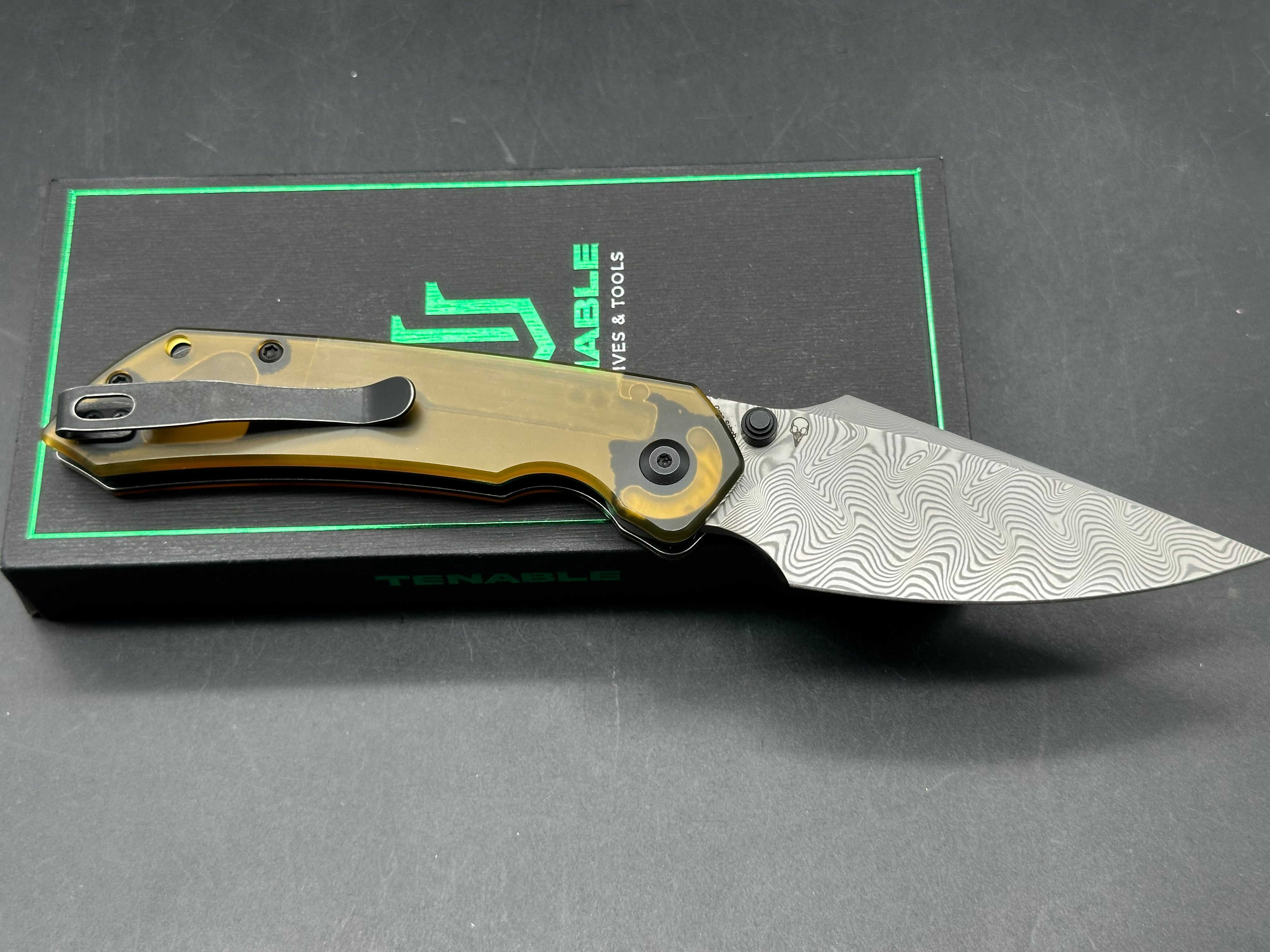 Tenable Fenrir Top Liner Lock Knife Amber Ultem (3.4" Damascus)