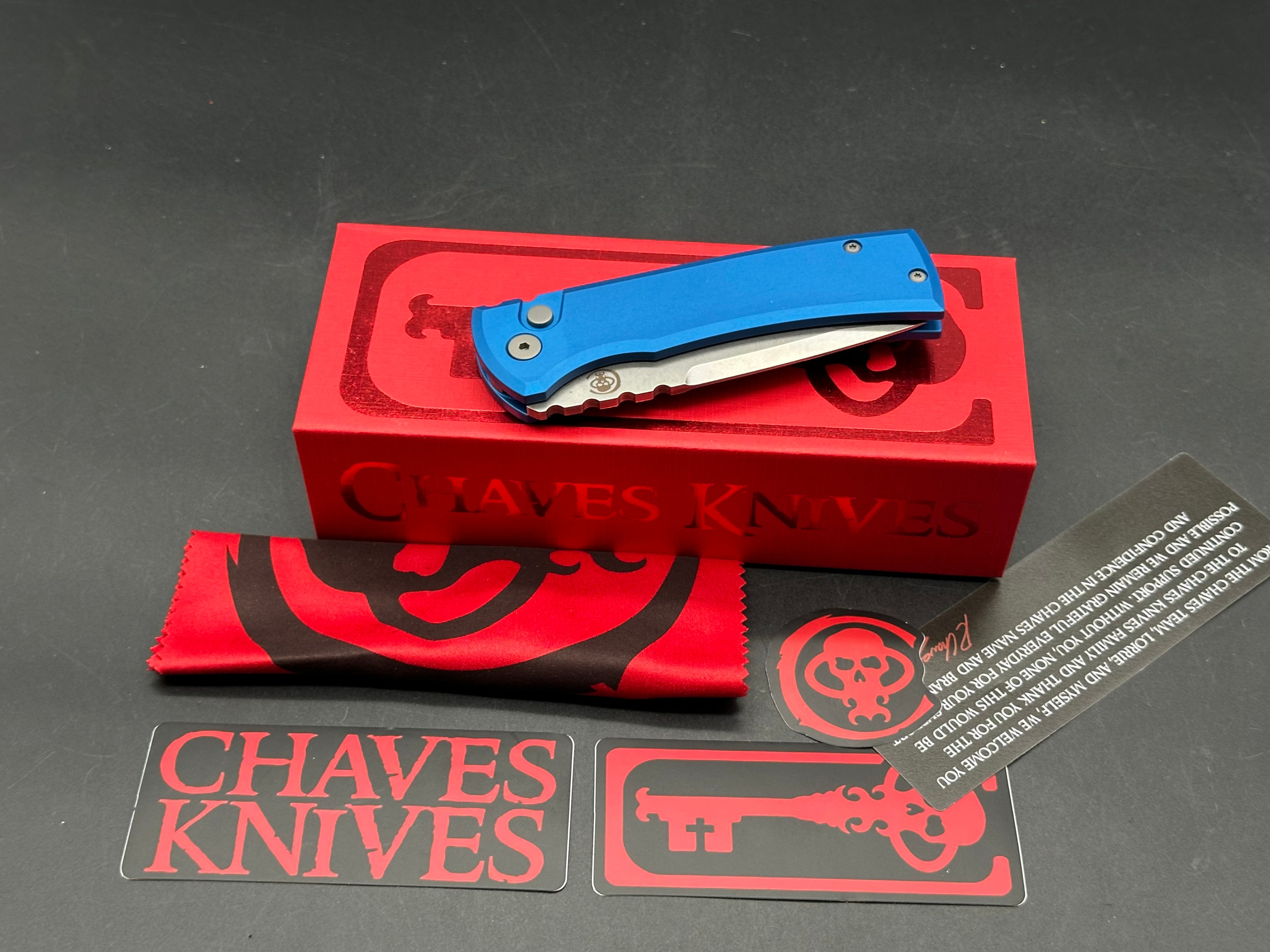 CHAVES KNIVES PRO-TECH AUTOMATIC REDENCION 229 FOLDING KNIFE BLUE ALUMINUM HANDLE S35VN TANTO BLADE