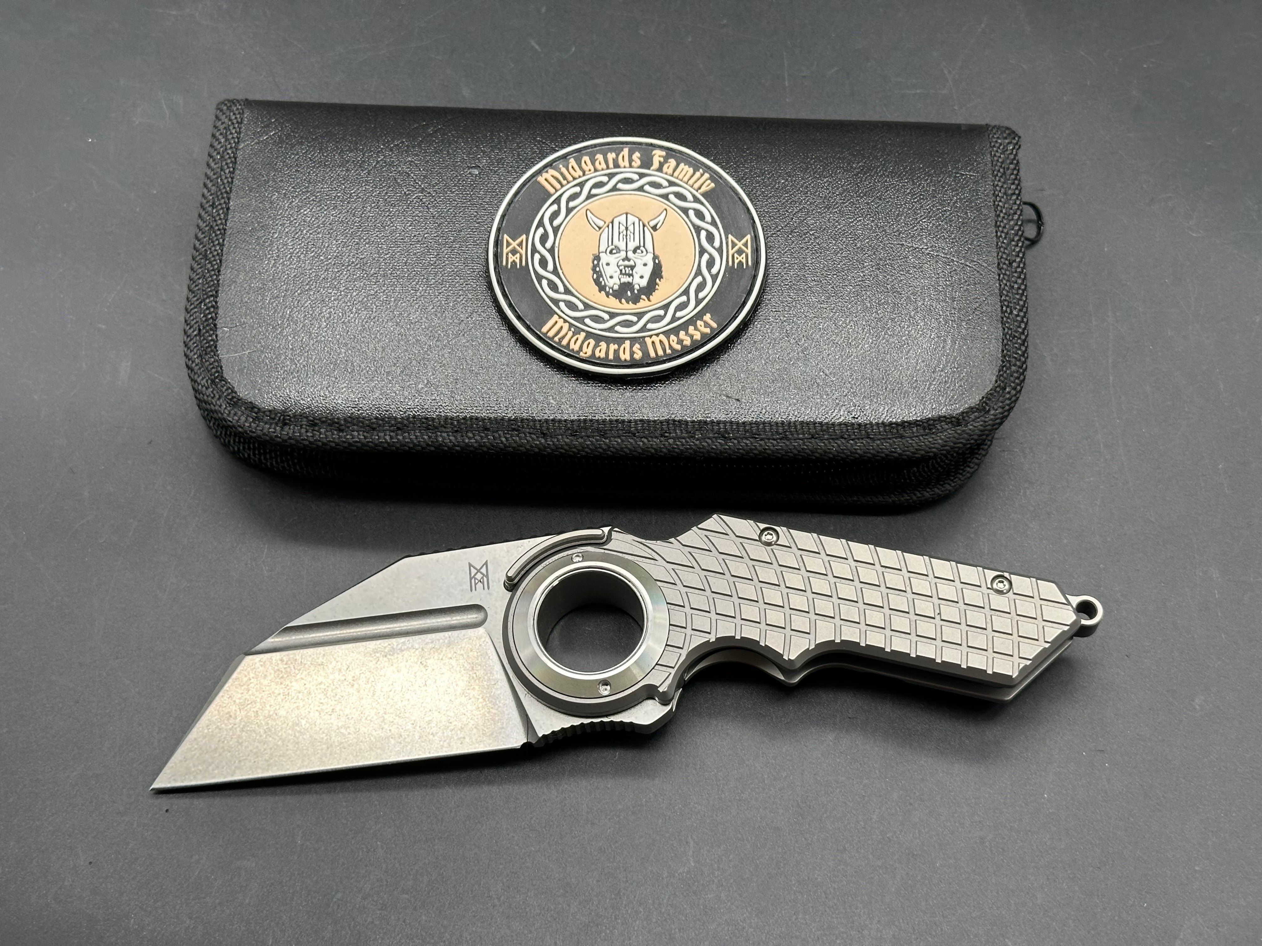 Midgards Messer - Sleipnir/Grey Textured Milled Frag Ti Frame/Wharncliffe/Satin CPM-D2