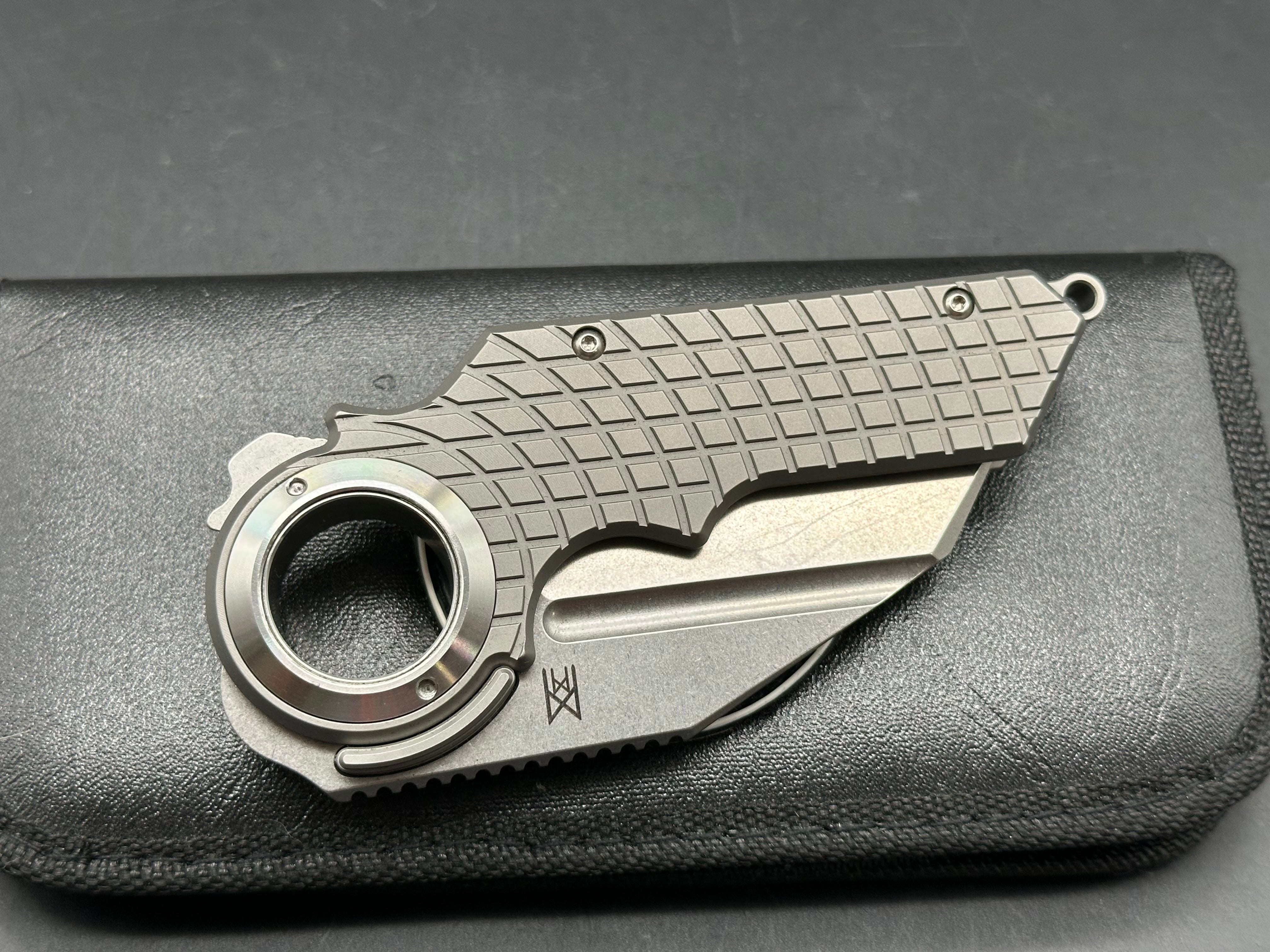 Midgards Messer - Sleipnir/Grey Textured Milled Frag Ti Frame/Wharncliffe/Satin CPM-D2