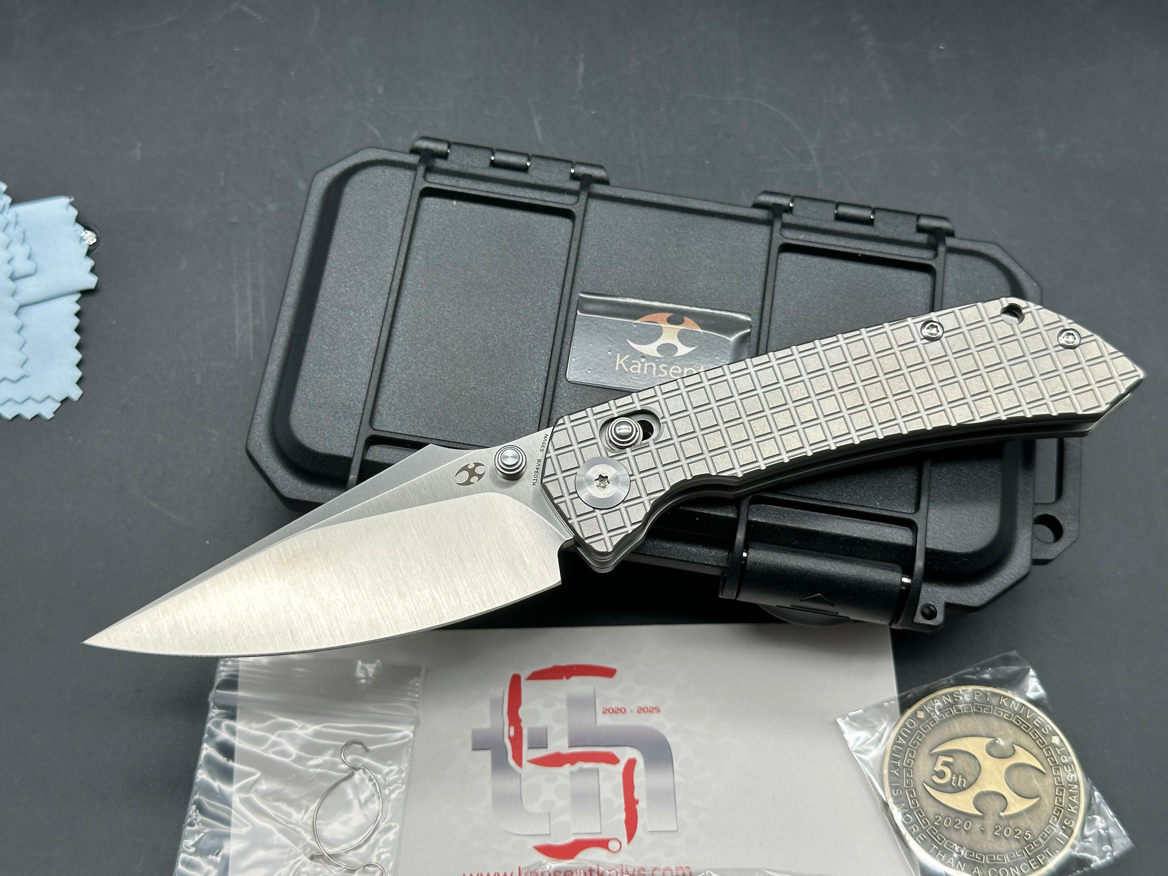 KANSEPT FENRIR CROSSBAR LOCK TITANIUM W/FRAG PATTERN HANDLE (3.48'' CPM S35VN BLADE)