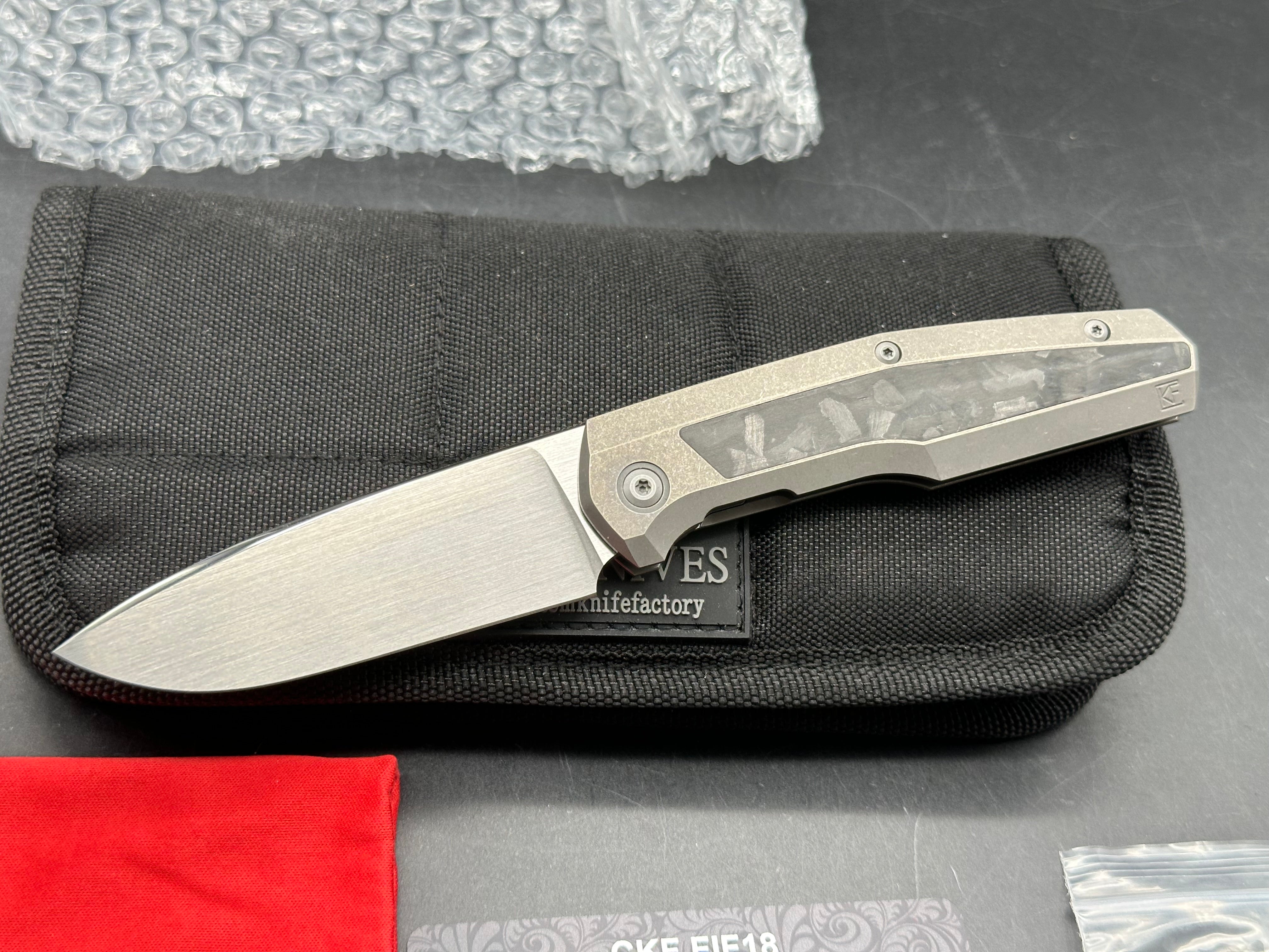 Custom Knife Factory FIF18 Tumbled Titanium Handles w/ Carbon Fiber Inlay & M398