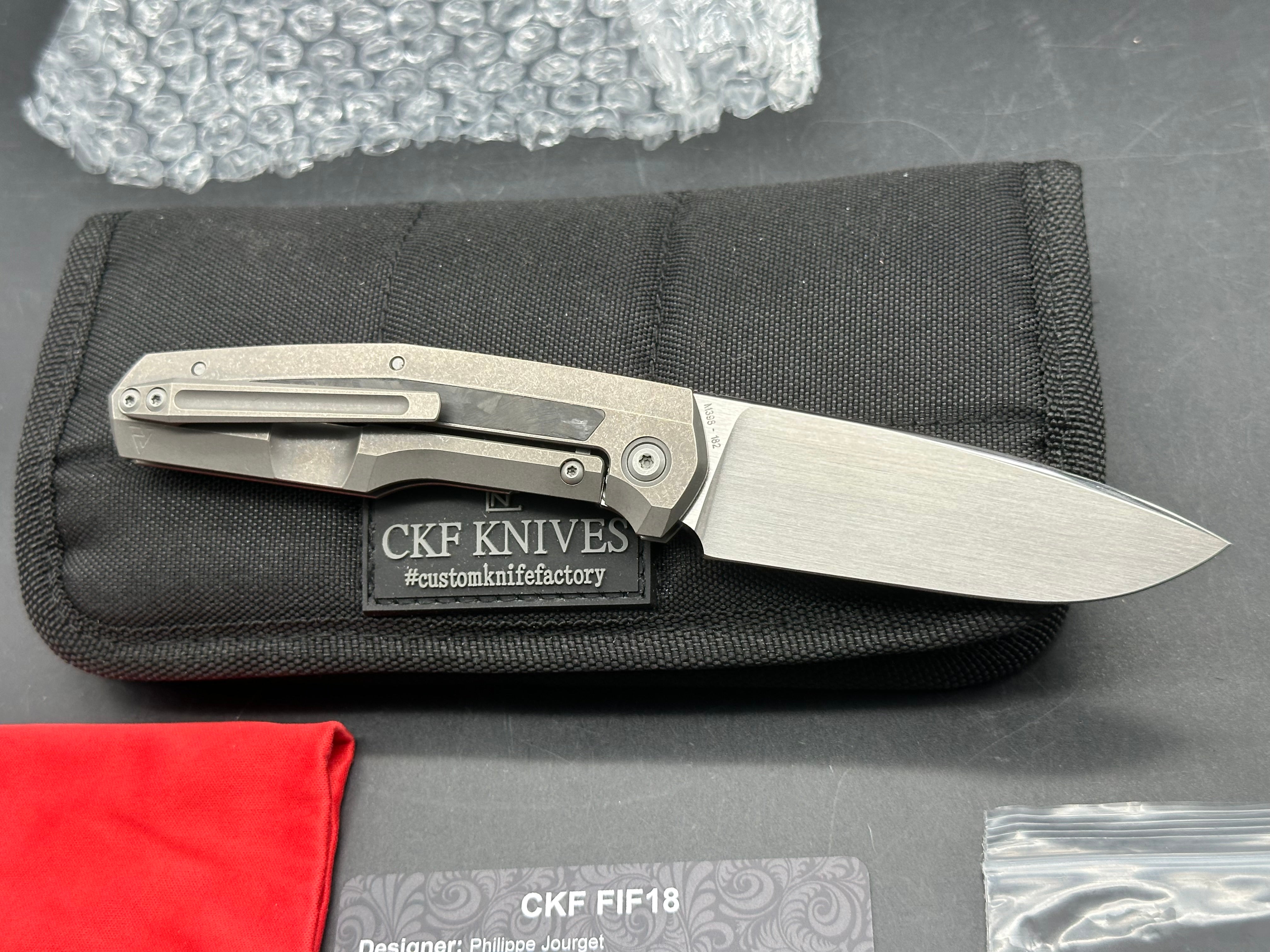 Custom Knife Factory FIF18 Tumbled Titanium Handles w/ Carbon Fiber Inlay & M398