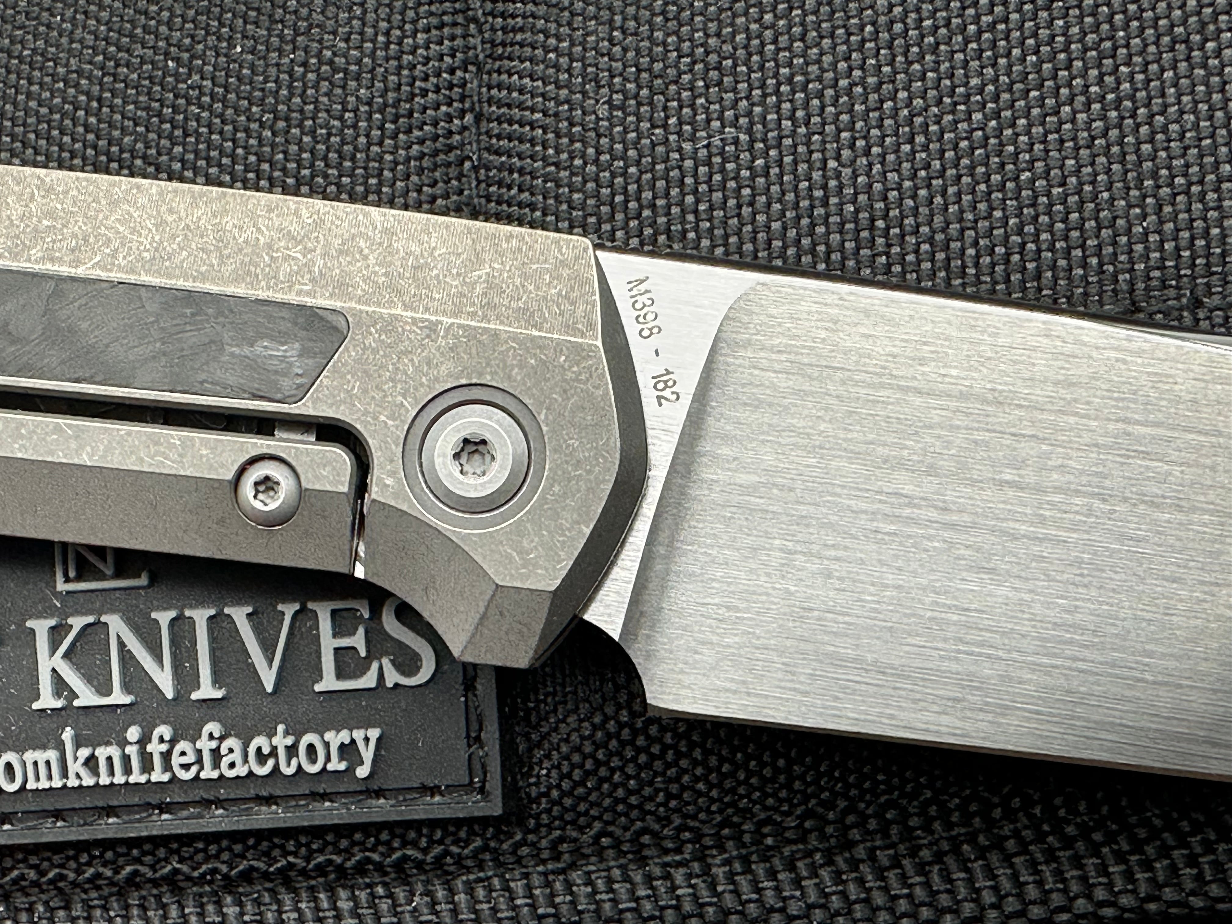 Custom Knife Factory FIF18 Tumbled Titanium Handles w/ Carbon Fiber Inlay & M398