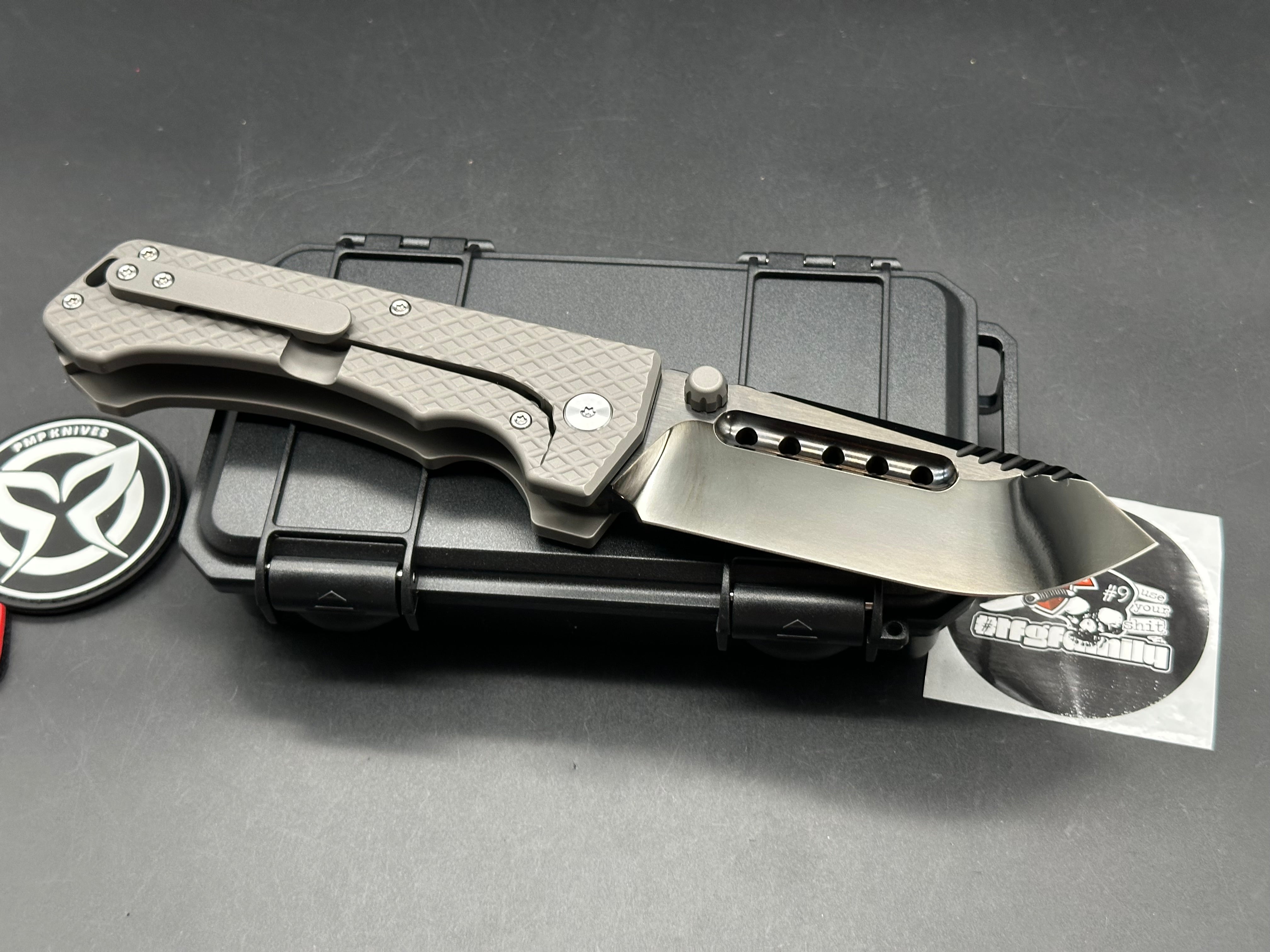 PMP Knives - Ultimate Alpha Beast/Grey Diamond Frag Milled Ti Handle/Clip Point/Semi-Mirror DLC CPM-D2