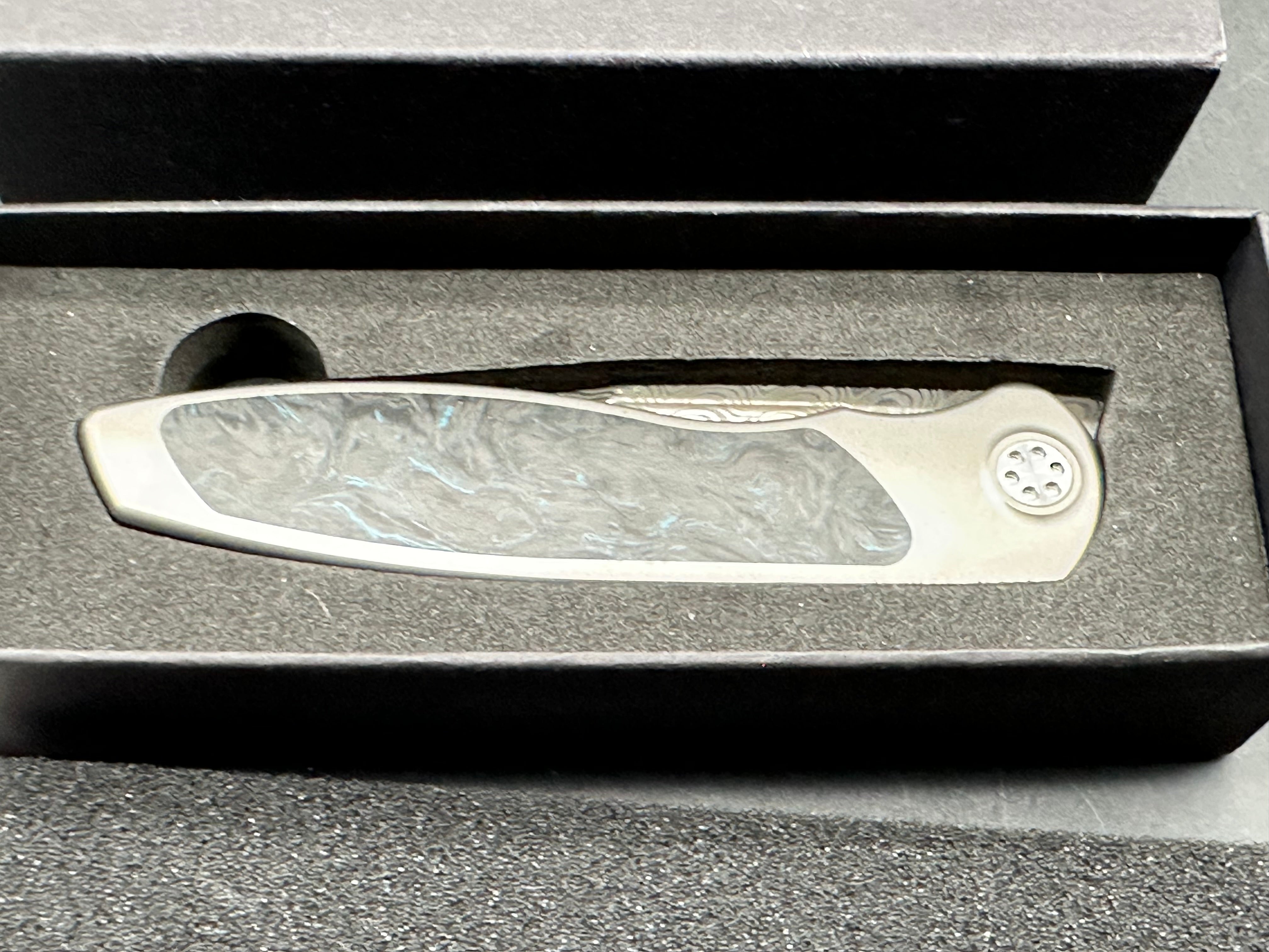 Sharp By Design Mini Tempest Marble Blue Carbonplate Drop Point (3.5" Damasteel)