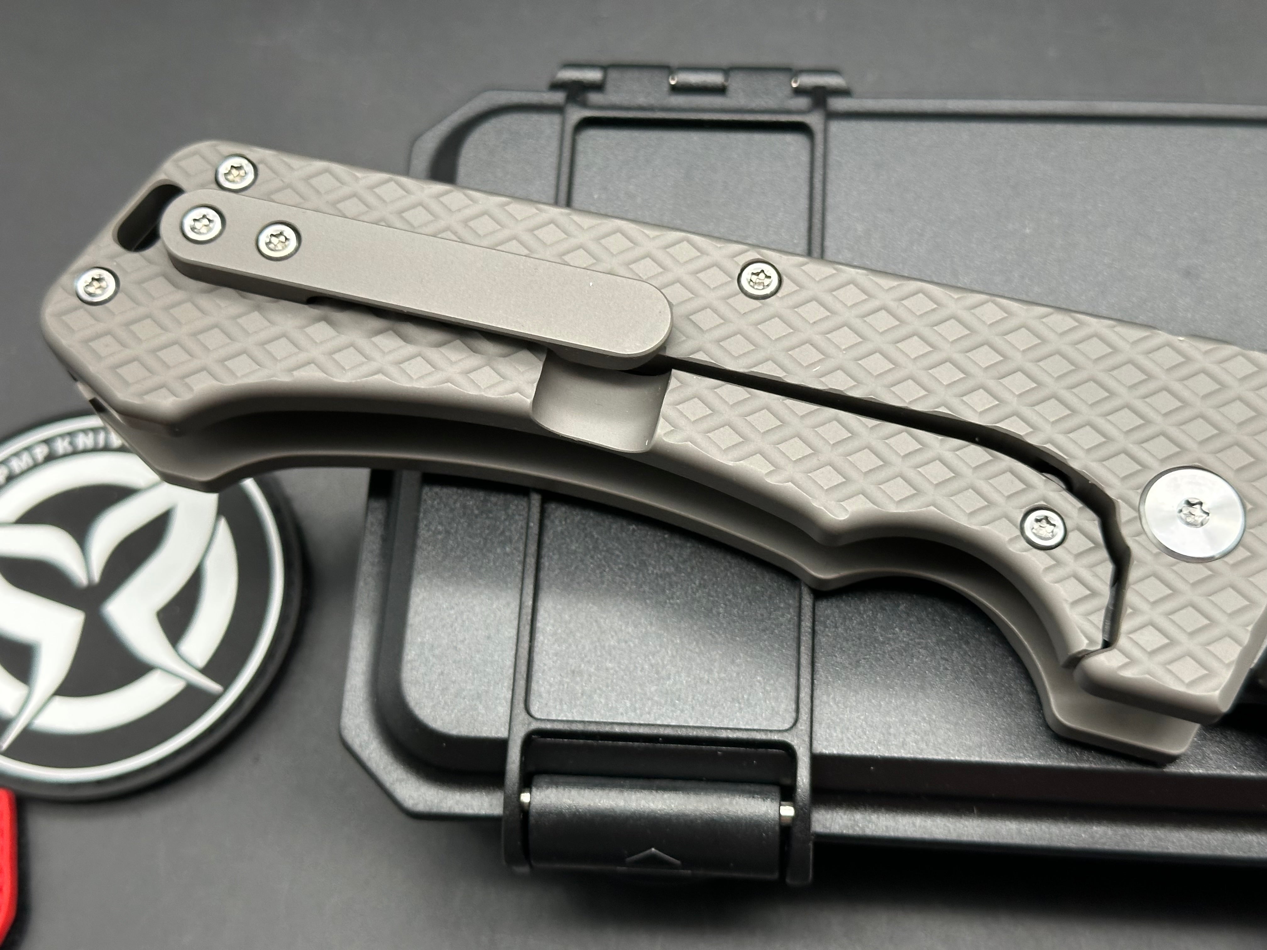 PMP Knives - Ultimate Alpha Beast/Grey Diamond Frag Milled Ti Handle/Clip Point/Semi-Mirror DLC CPM-D2
