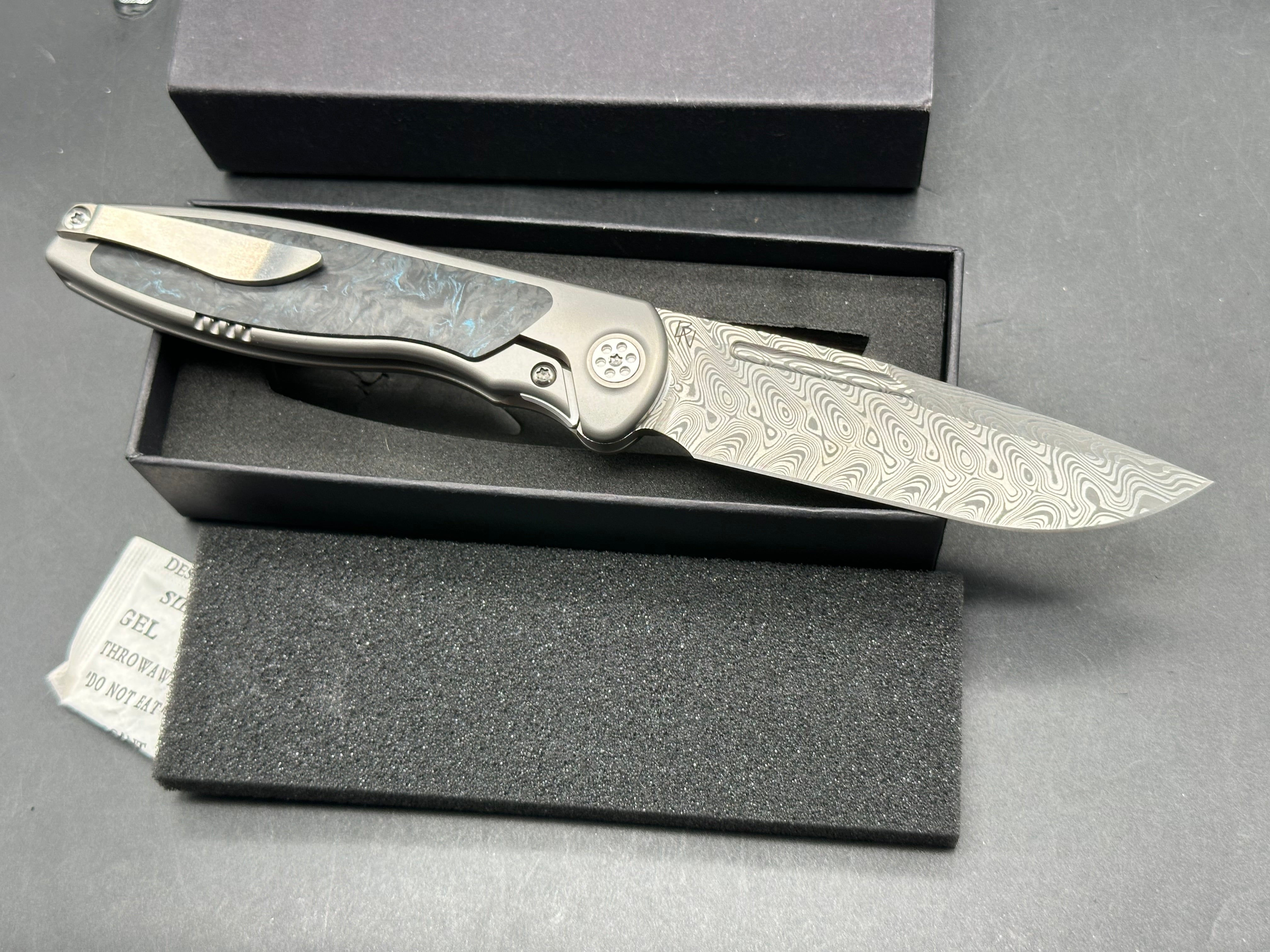 Sharp By Design Mini Tempest Marble Blue Carbonplate Drop Point (3.5" Damasteel)