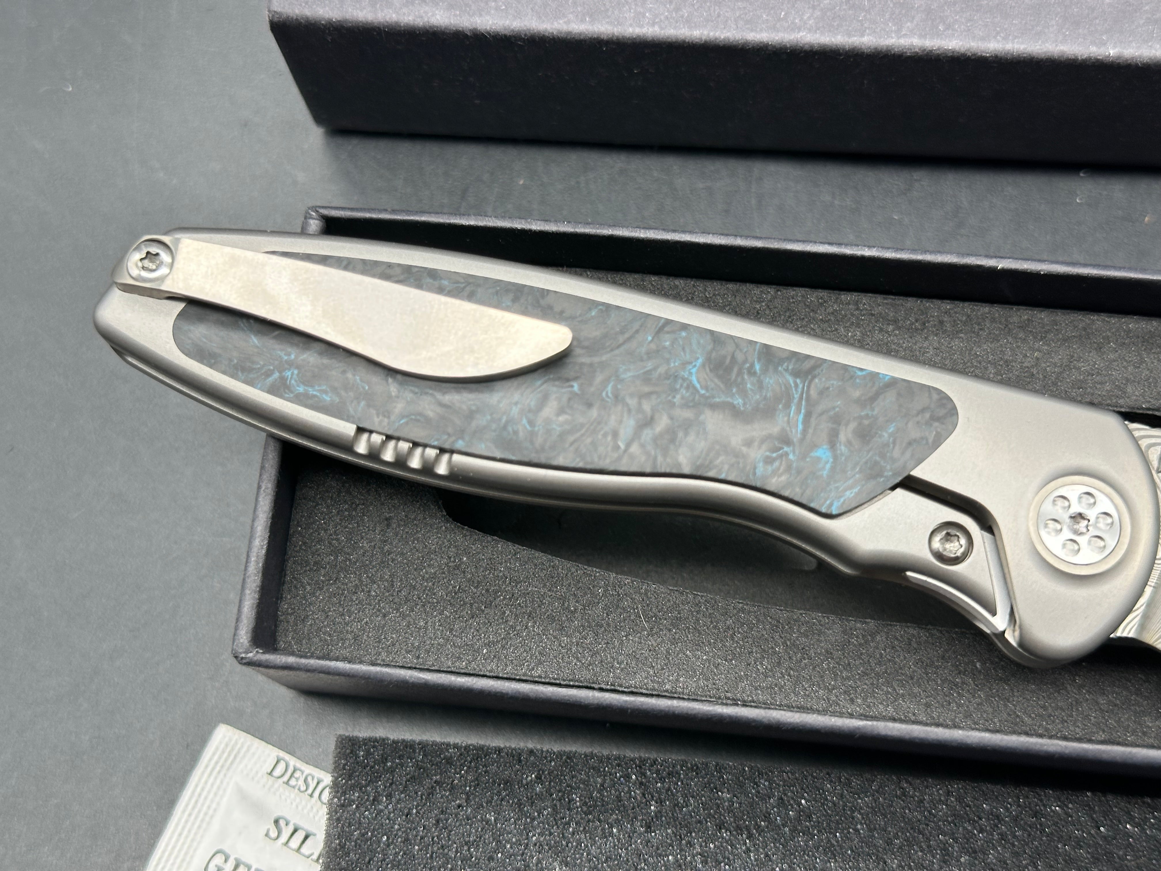 Sharp By Design Mini Tempest Marble Blue Carbonplate Drop Point (3.5" Damasteel)
