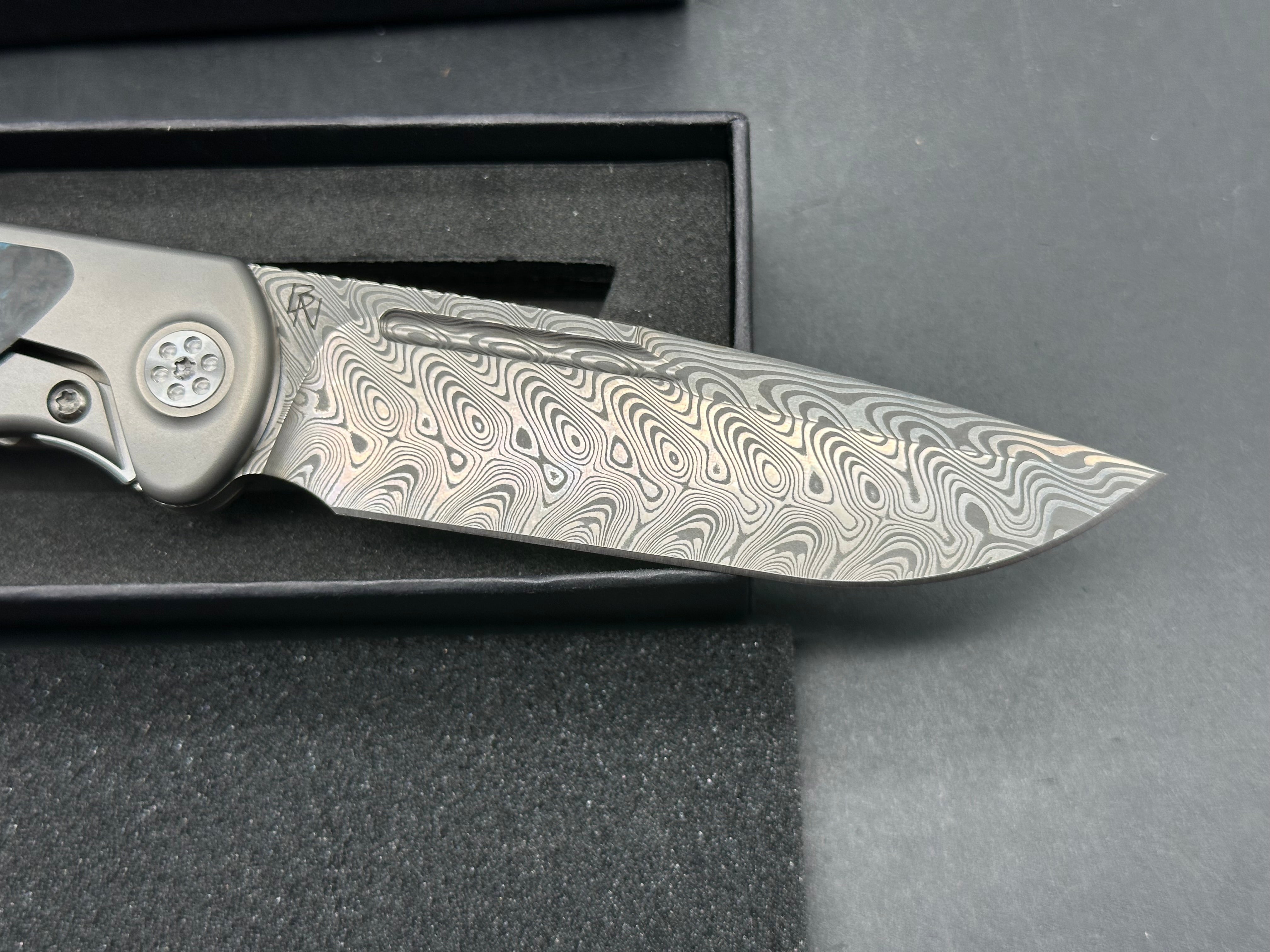 Sharp By Design Mini Tempest Marble Blue Carbonplate Drop Point (3.5" Damasteel)