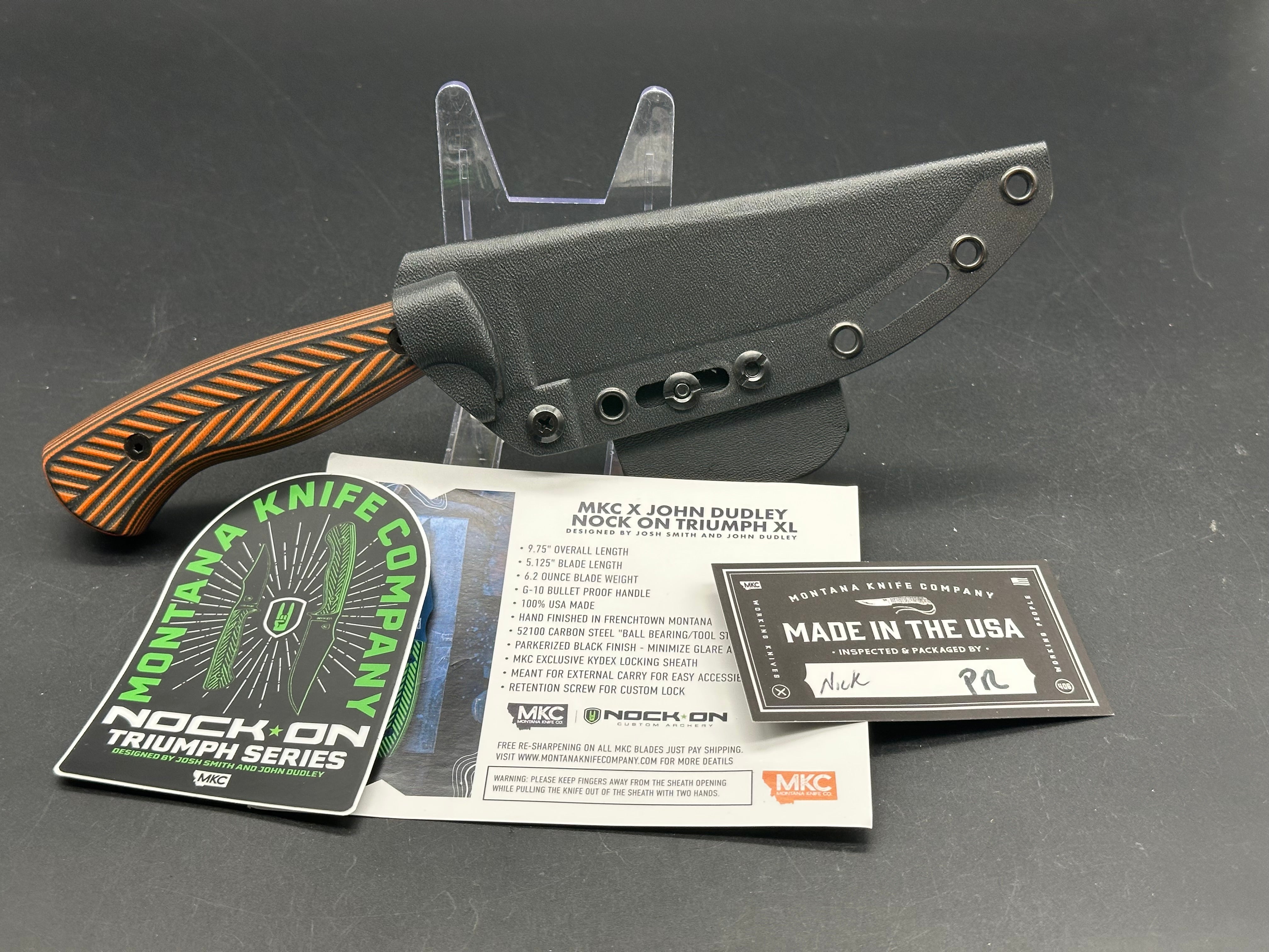 Montana Knife Co NOCK ON - TRIUMPH HUNTER XL - ORANGE & BLACK