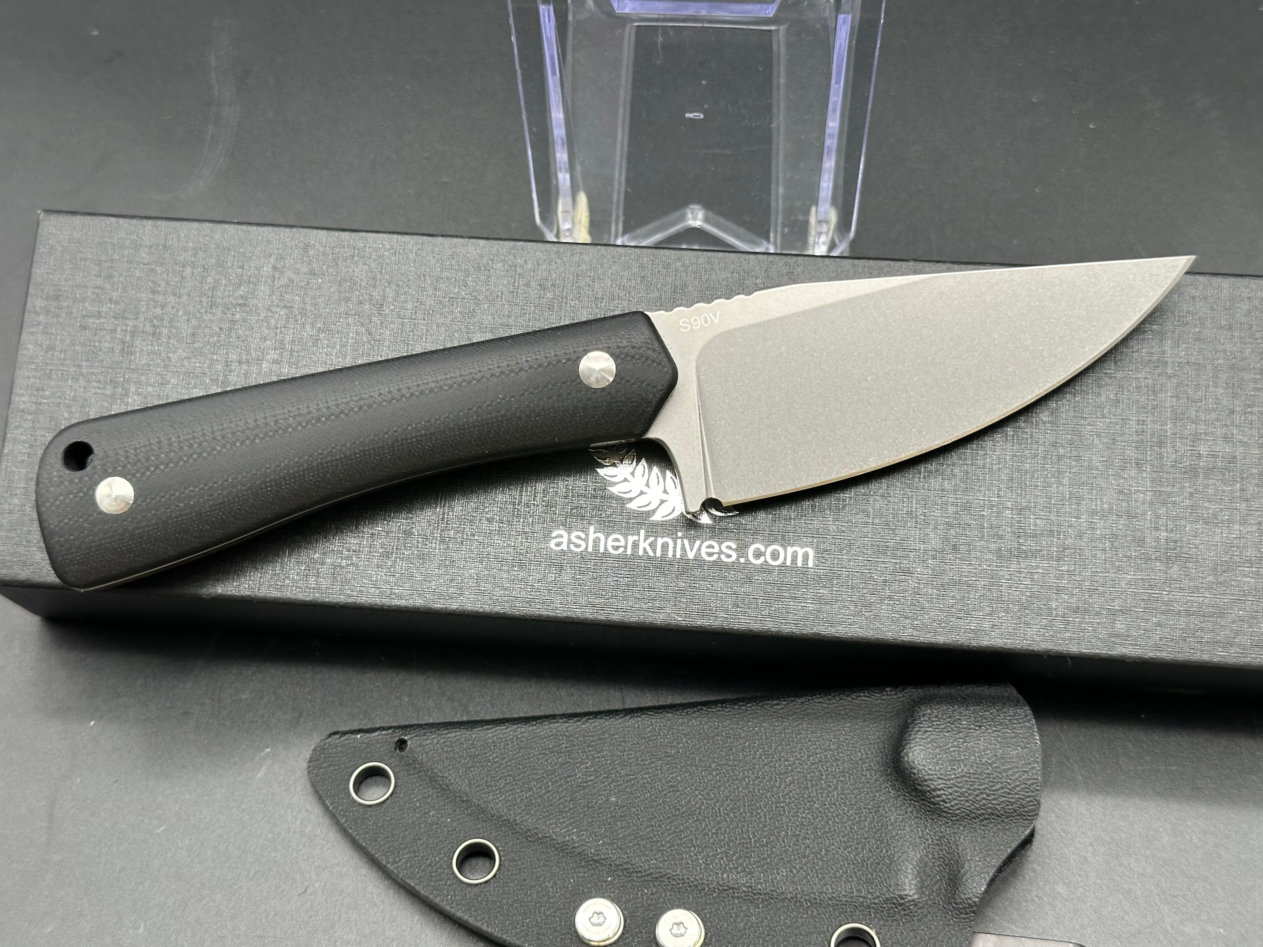 Asher Fixie, 3.2" S90V Stonewash Blade with G10 Handle in Black