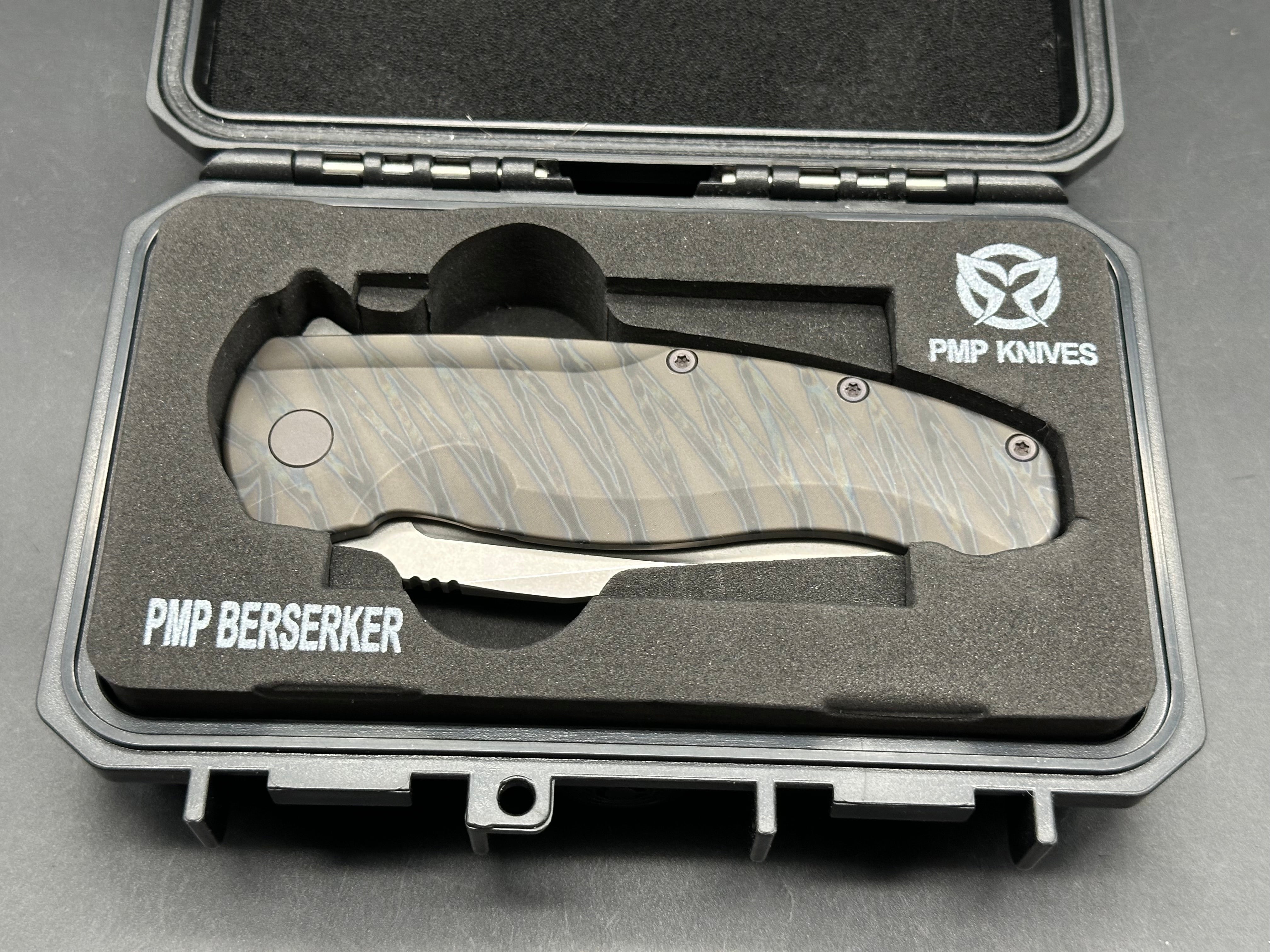 PMP Knives - Berserker 2.0/Flamed Ti Handle + Custom Matte Purple Anodized Hardware/Tanto/Stonewash M390
