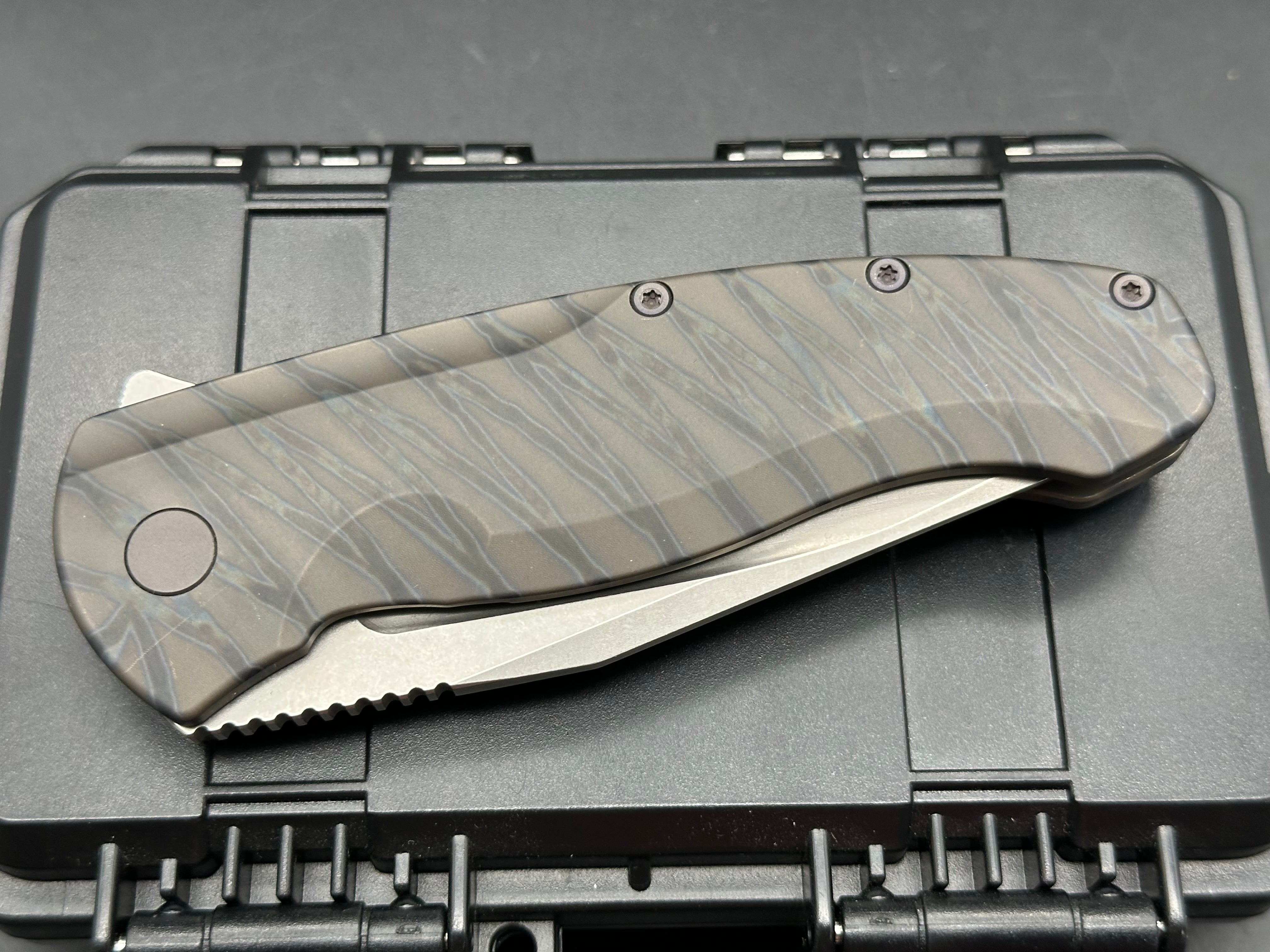PMP Knives - Berserker 2.0/Flamed Ti Handle + Custom Matte Purple Anodized Hardware/Tanto/Stonewash M390