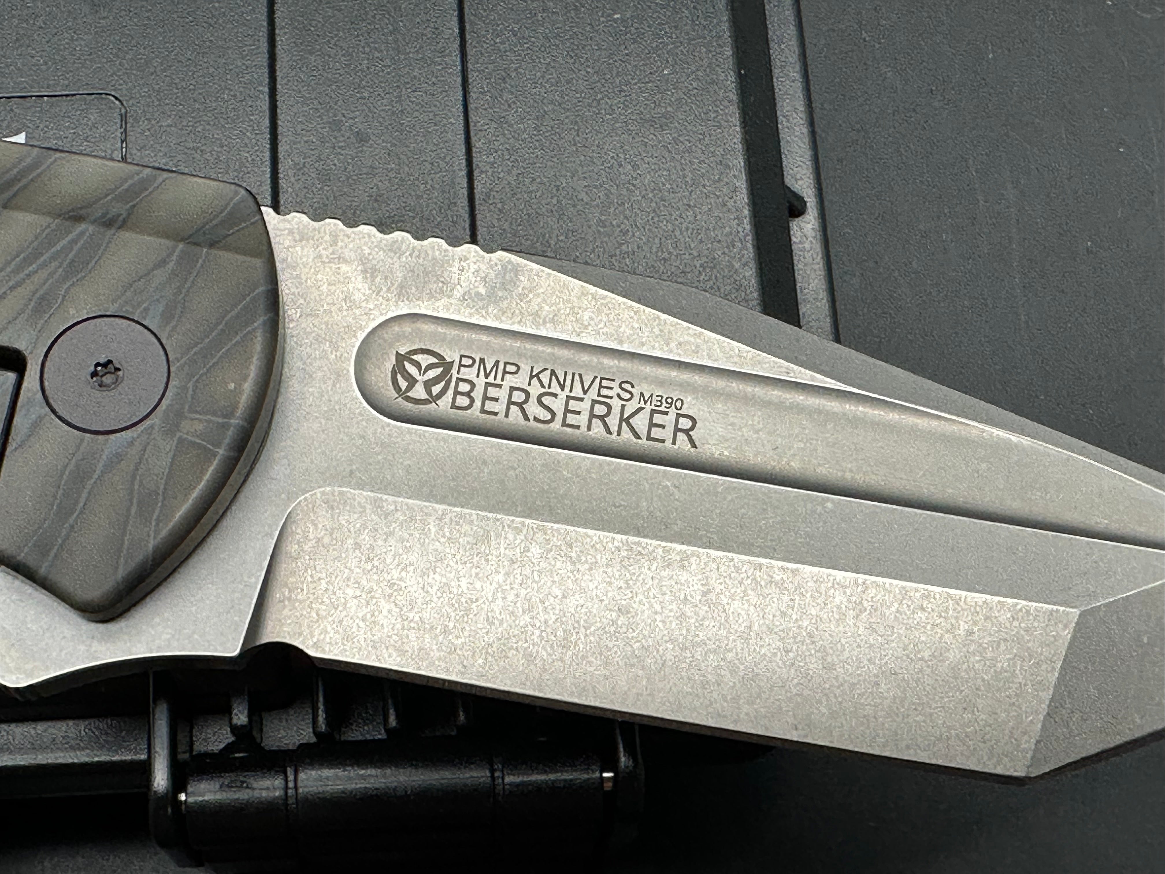 PMP Knives - Berserker 2.0/Flamed Ti Handle + Custom Matte Purple Anodized Hardware/Tanto/Stonewash M390