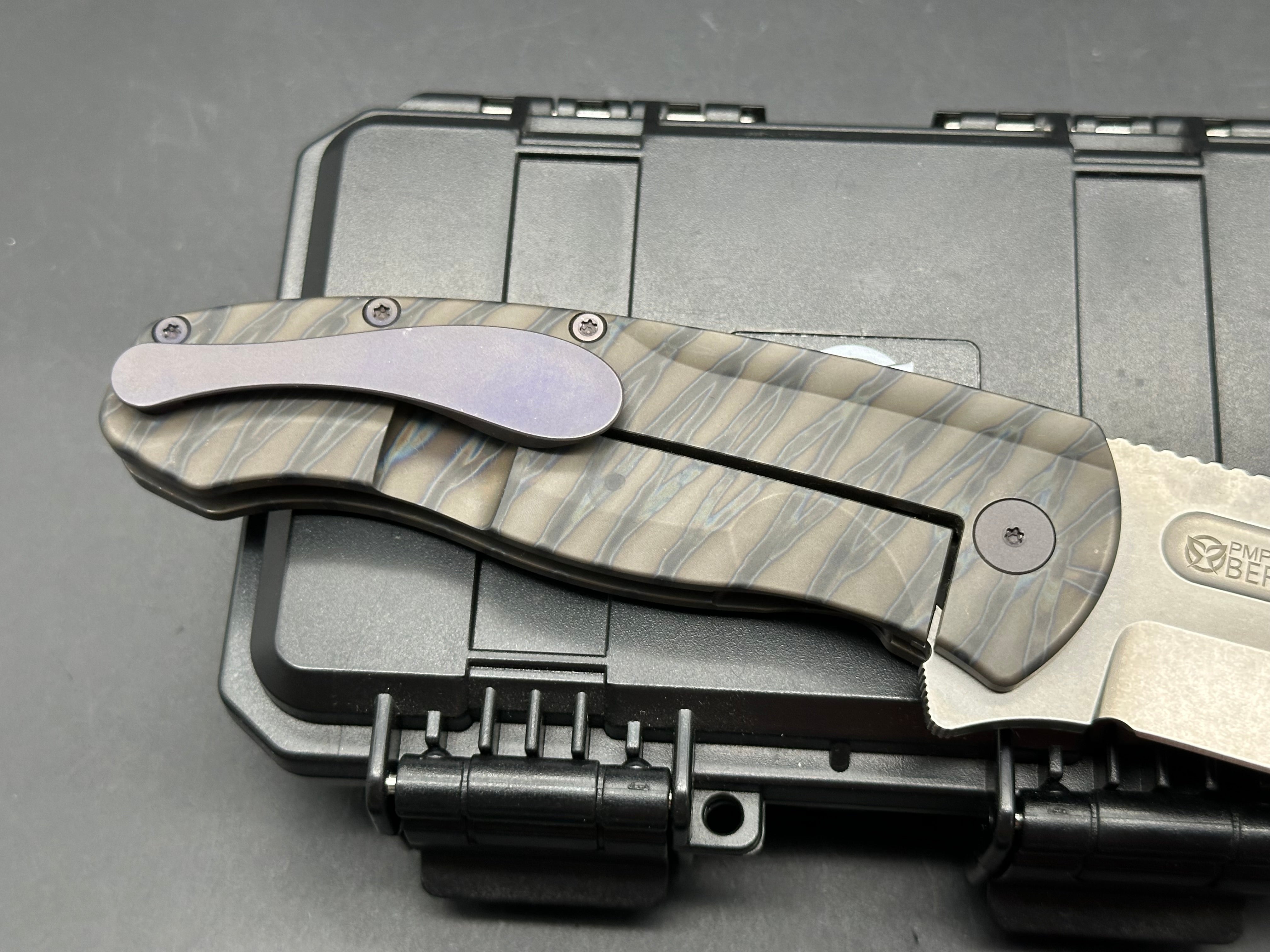 PMP Knives - Berserker 2.0/Flamed Ti Handle + Custom Matte Purple Anodized Hardware/Tanto/Stonewash M390