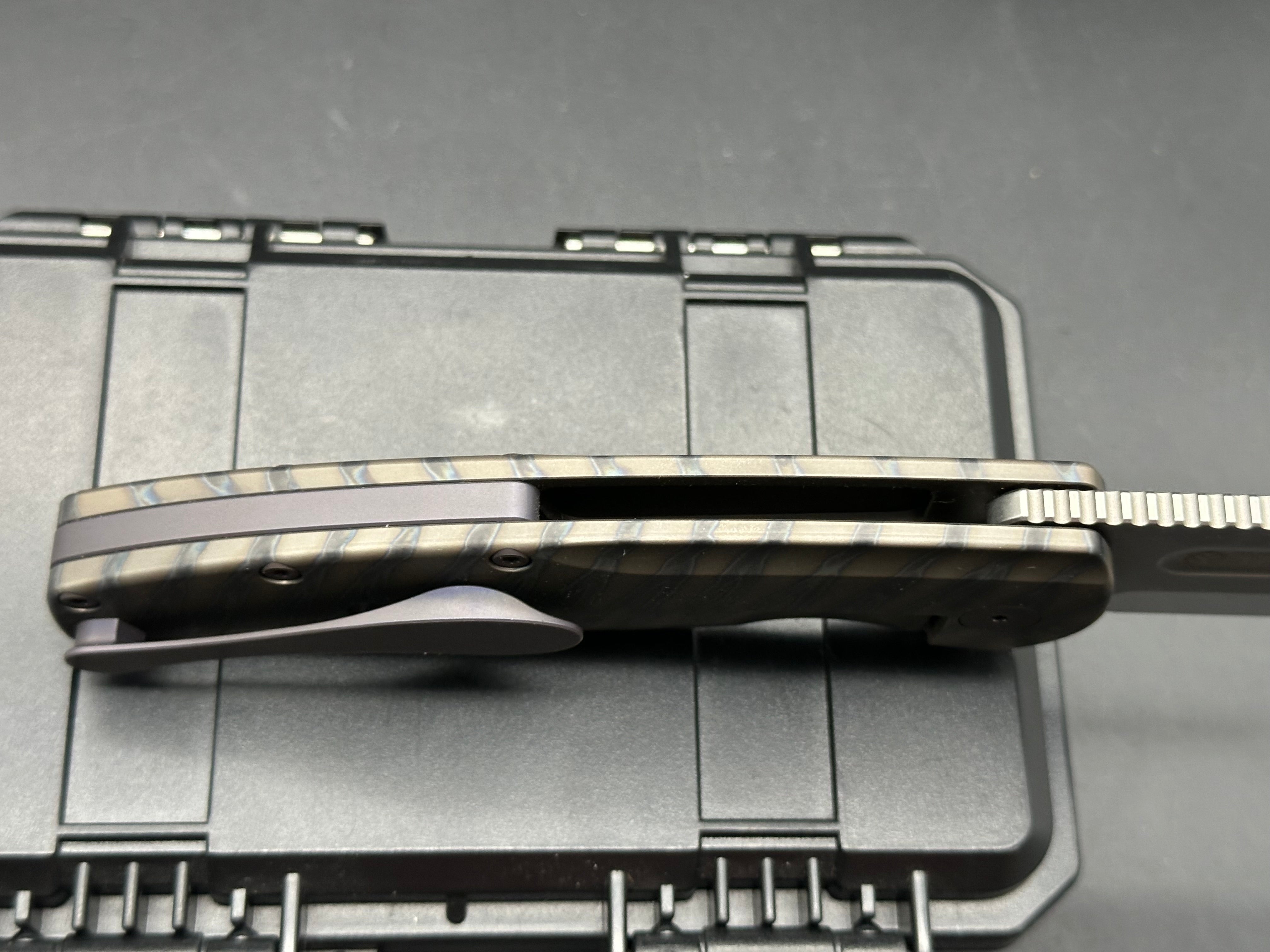 PMP Knives - Berserker 2.0/Flamed Ti Handle + Custom Matte Purple Anodized Hardware/Tanto/Stonewash M390