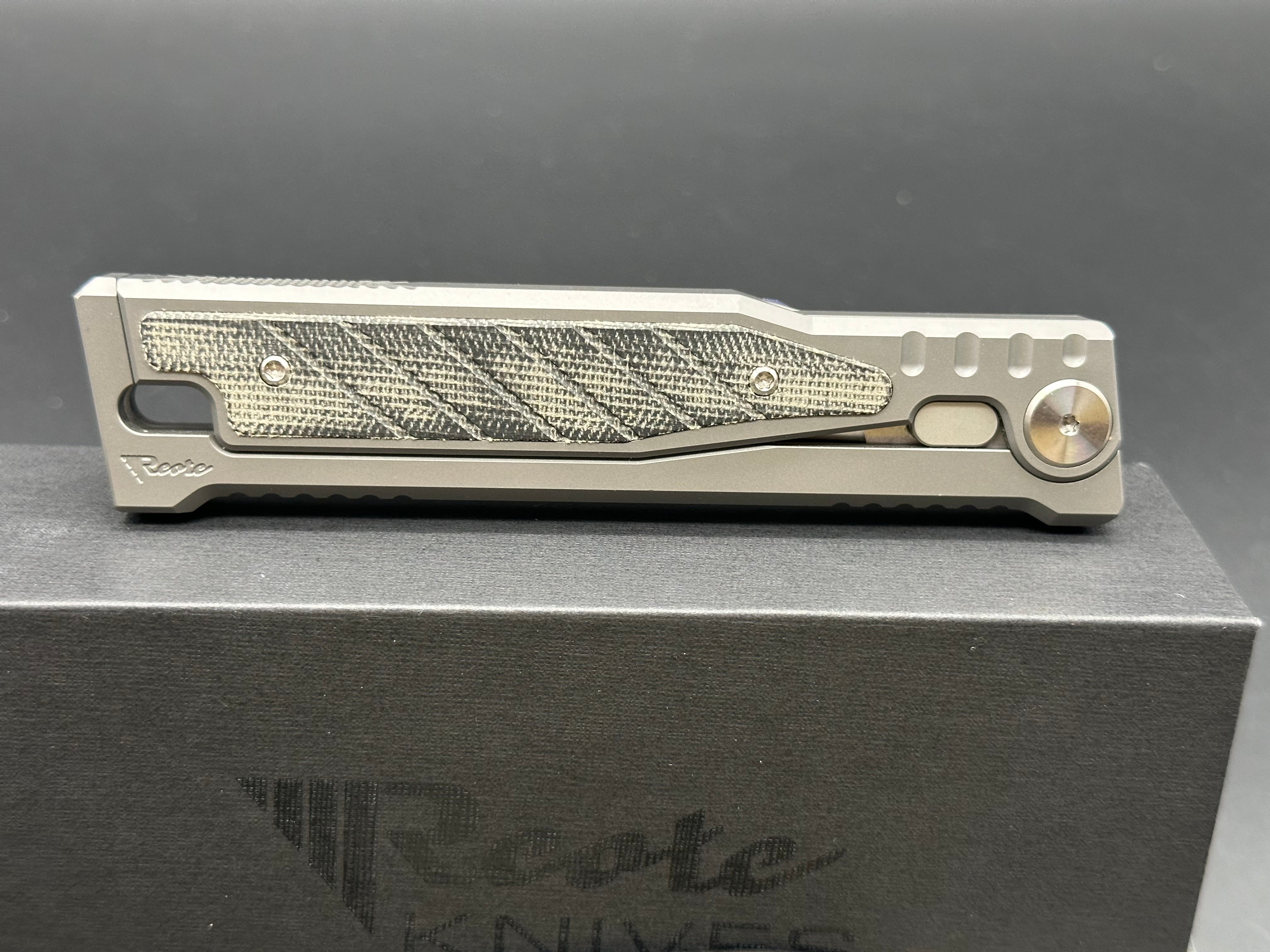 Reate EXO Tanto Gravity Knife Titanium/Black Micarta (3.75" Satin)
