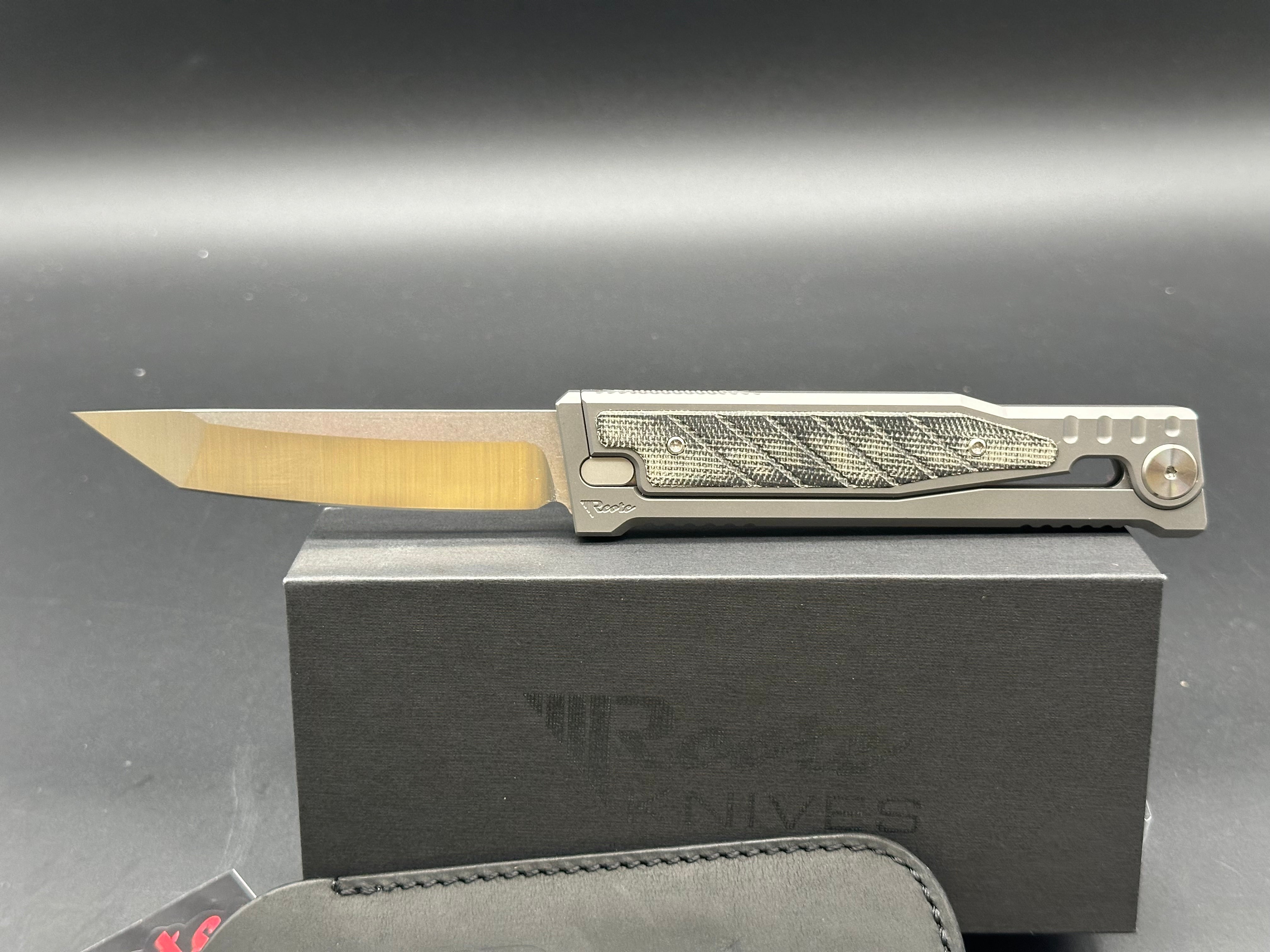Reate EXO Tanto Gravity Knife Titanium/Black Micarta (3.75" Satin)