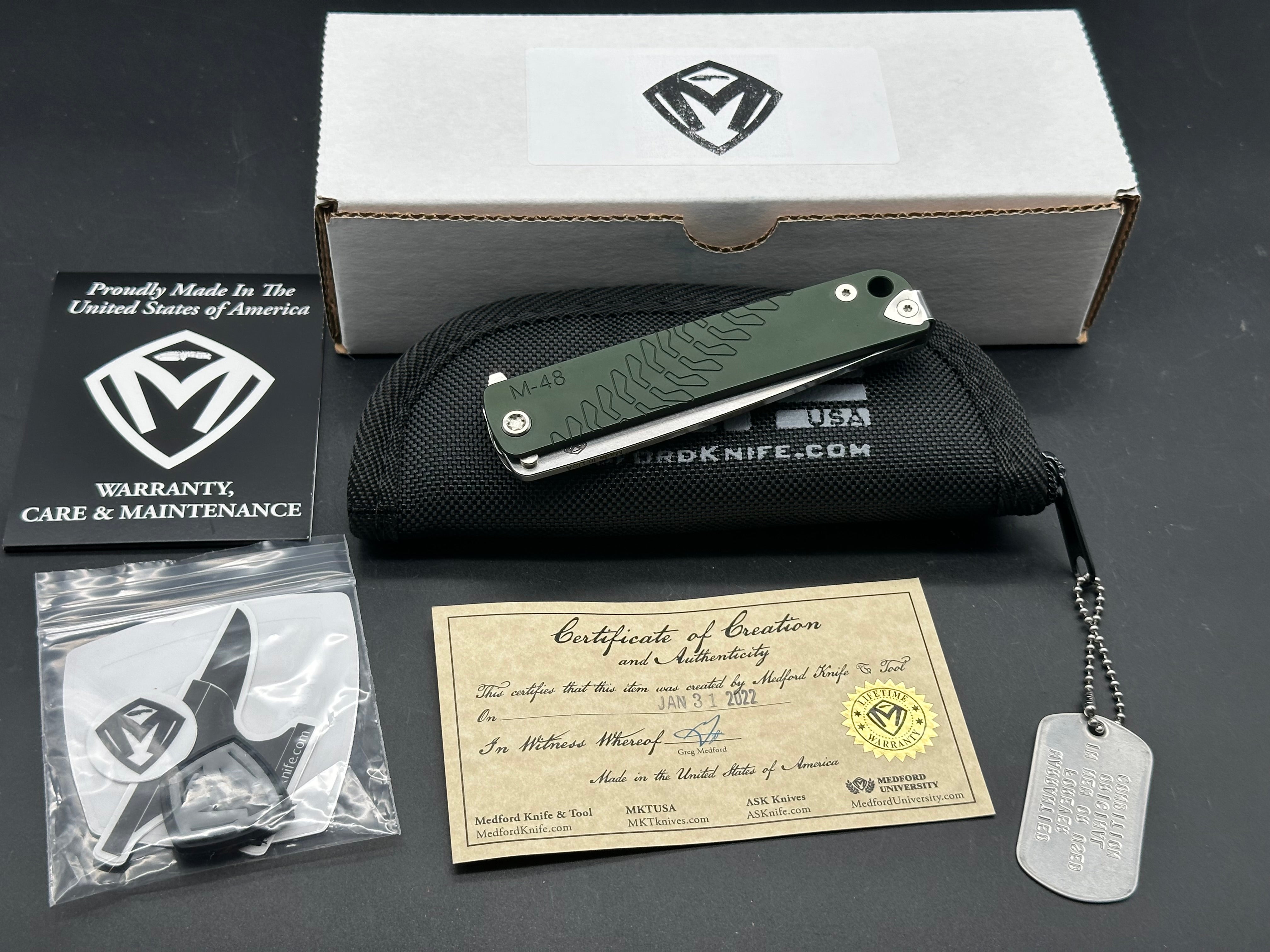Medford M-48 Green Hybrid Frame Lock Knife Ti/Green Aluminum (3.9" Satin)