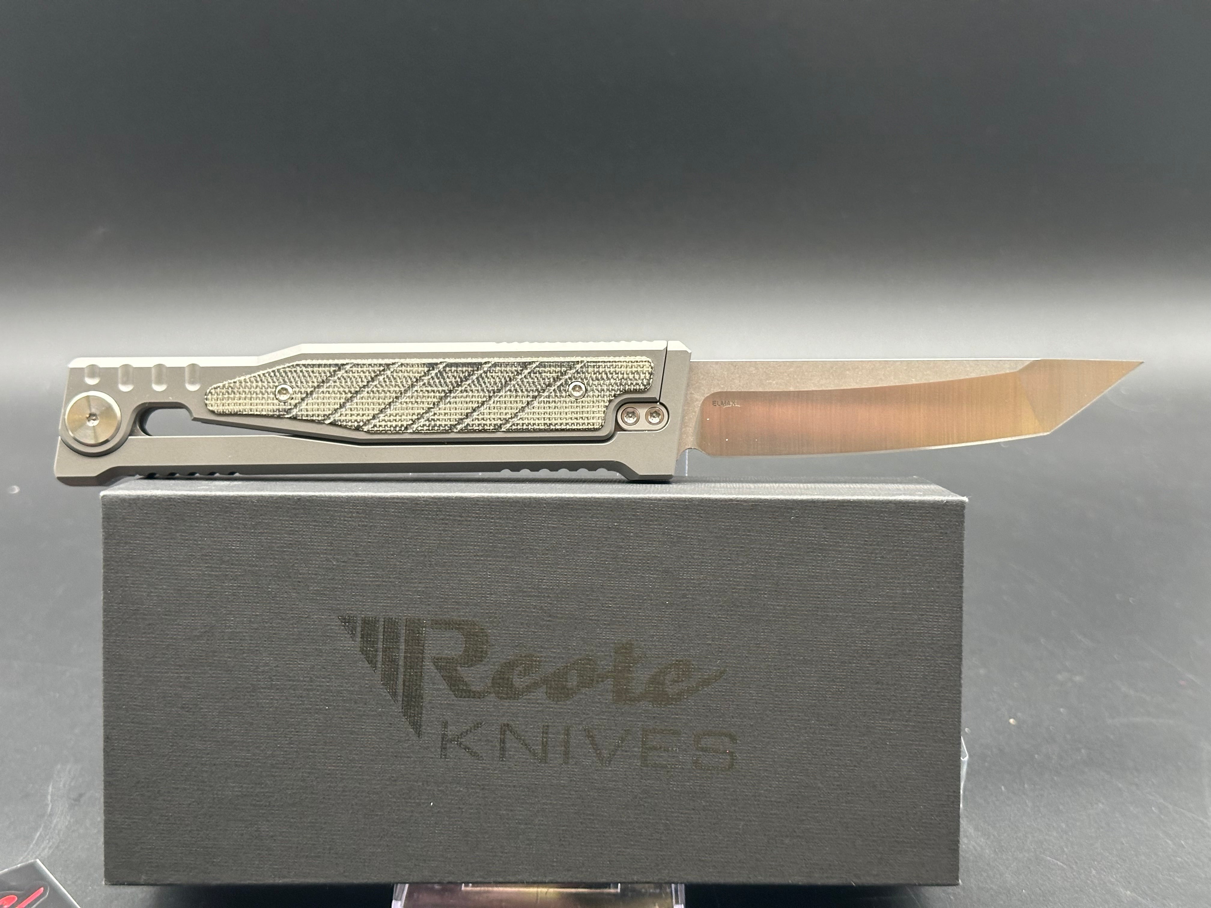 Reate EXO Tanto Gravity Knife Titanium/Black Micarta (3.75" Satin)