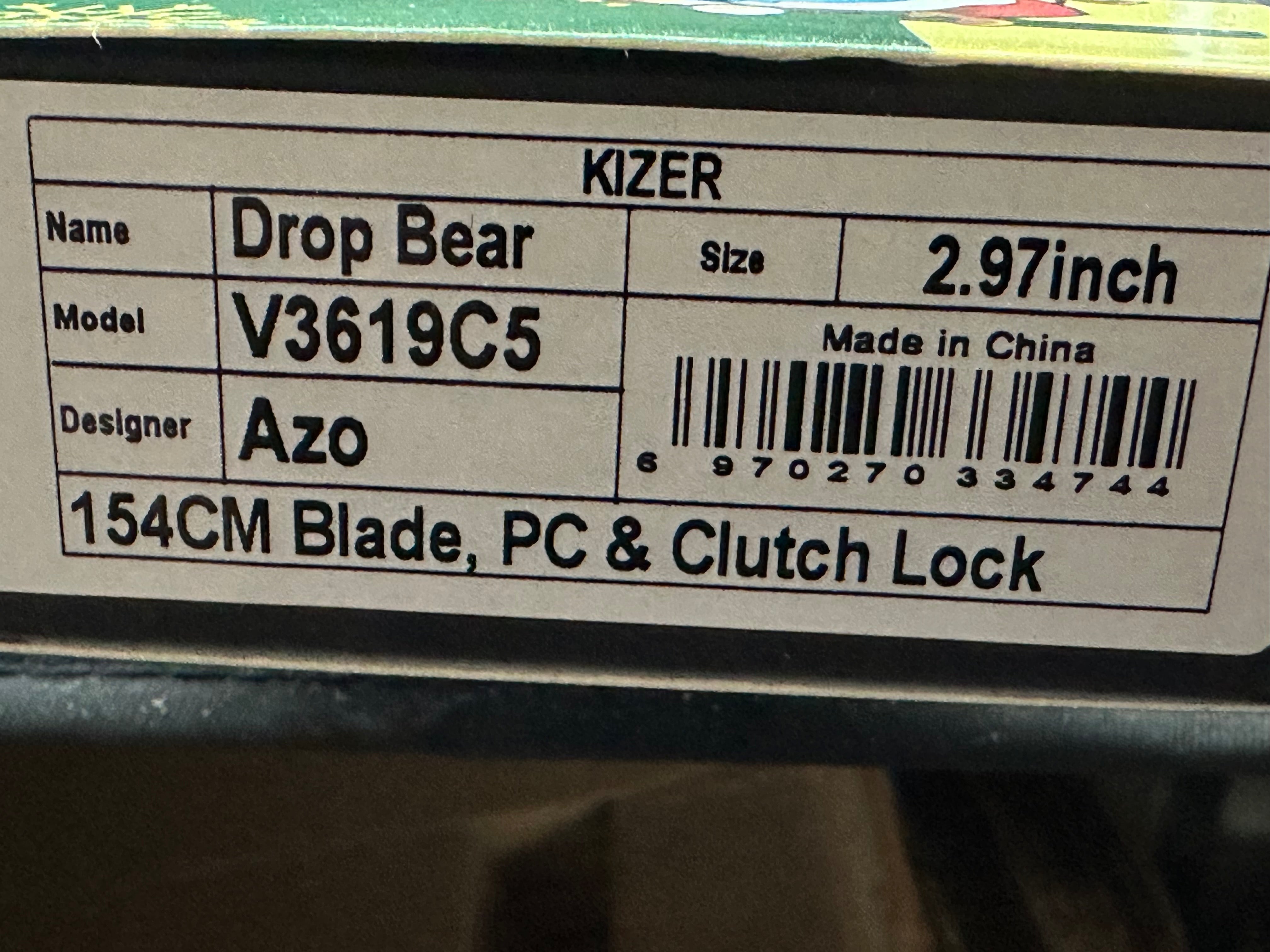 Kizer Drop Bear Holiday issue green handle w/154CM blade