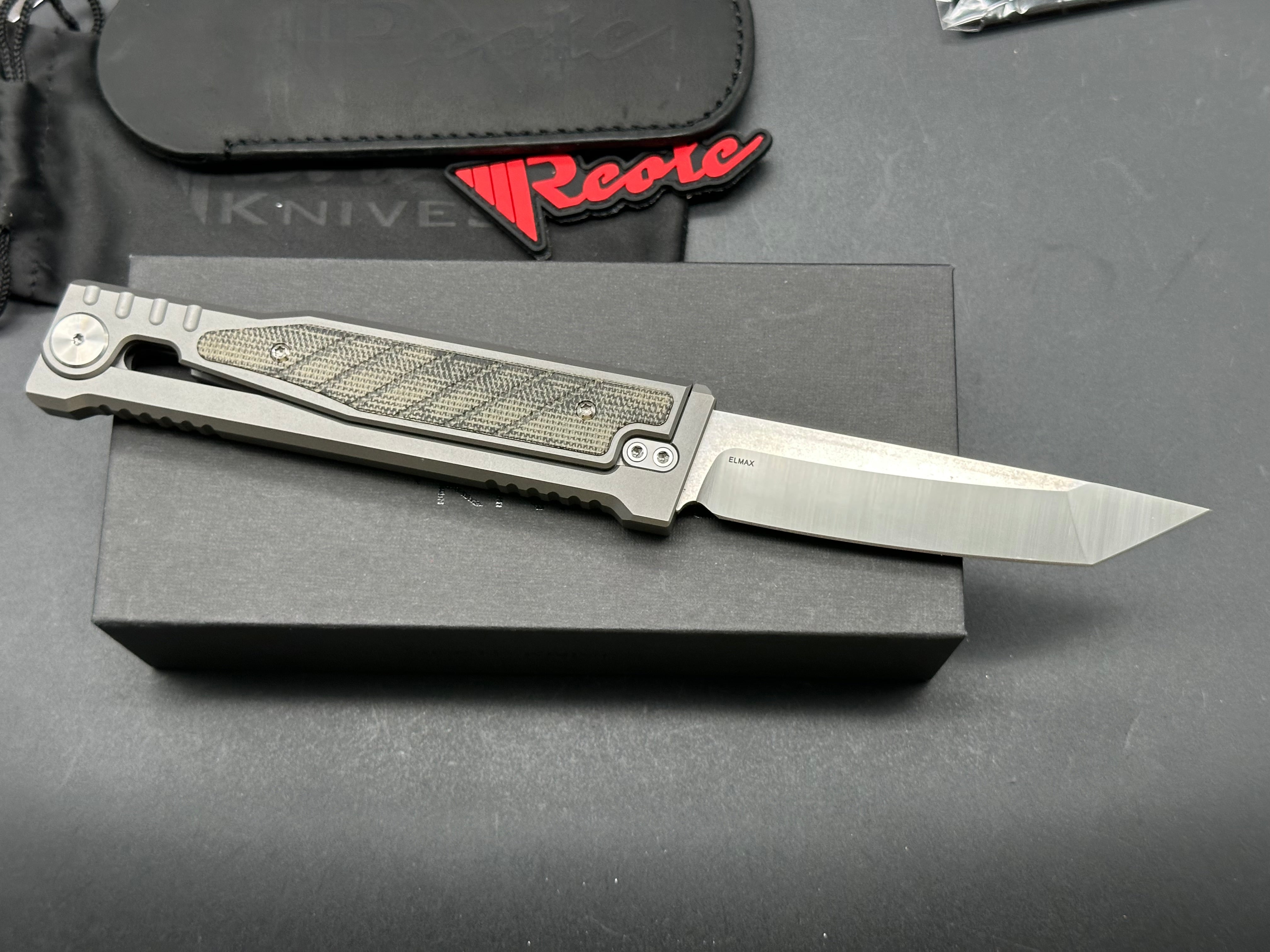 Reate EXO Tanto Gravity Knife Titanium/Black Micarta (3.75" Satin)