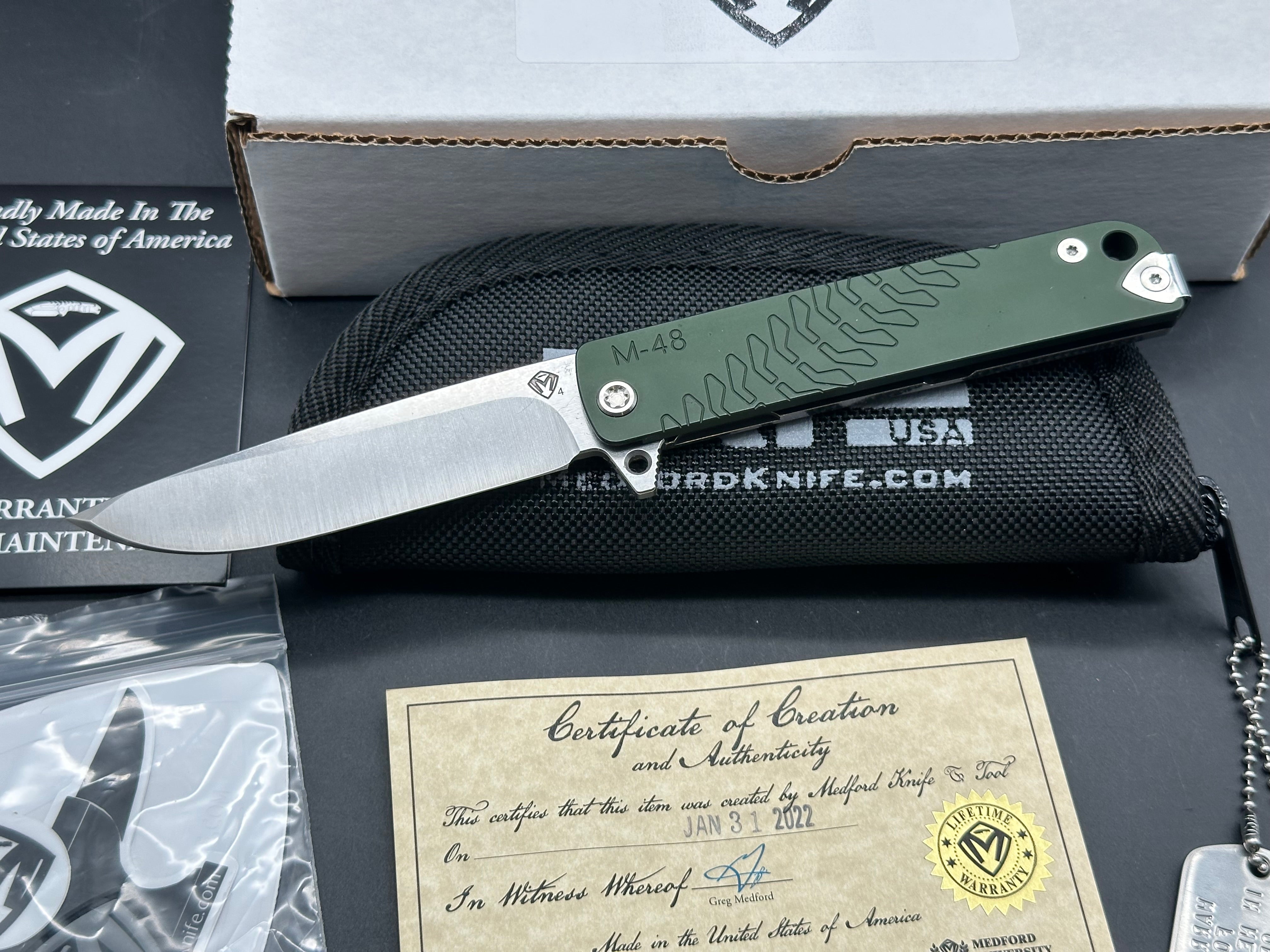 Medford M-48 Green Hybrid Frame Lock Knife Ti/Green Aluminum (3.9" Satin)