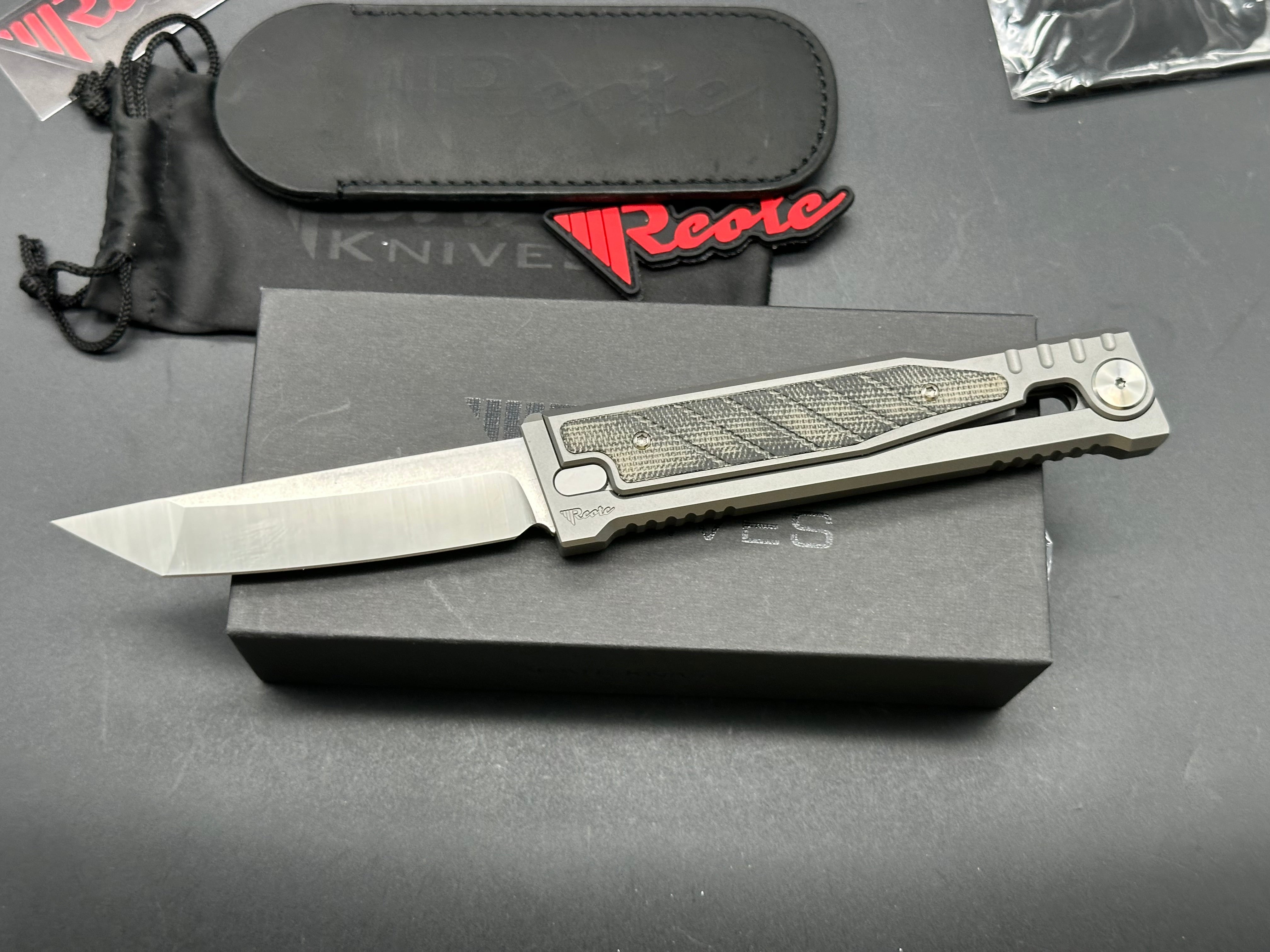 Reate EXO Tanto Gravity Knife Titanium/Black Micarta (3.75" Satin)