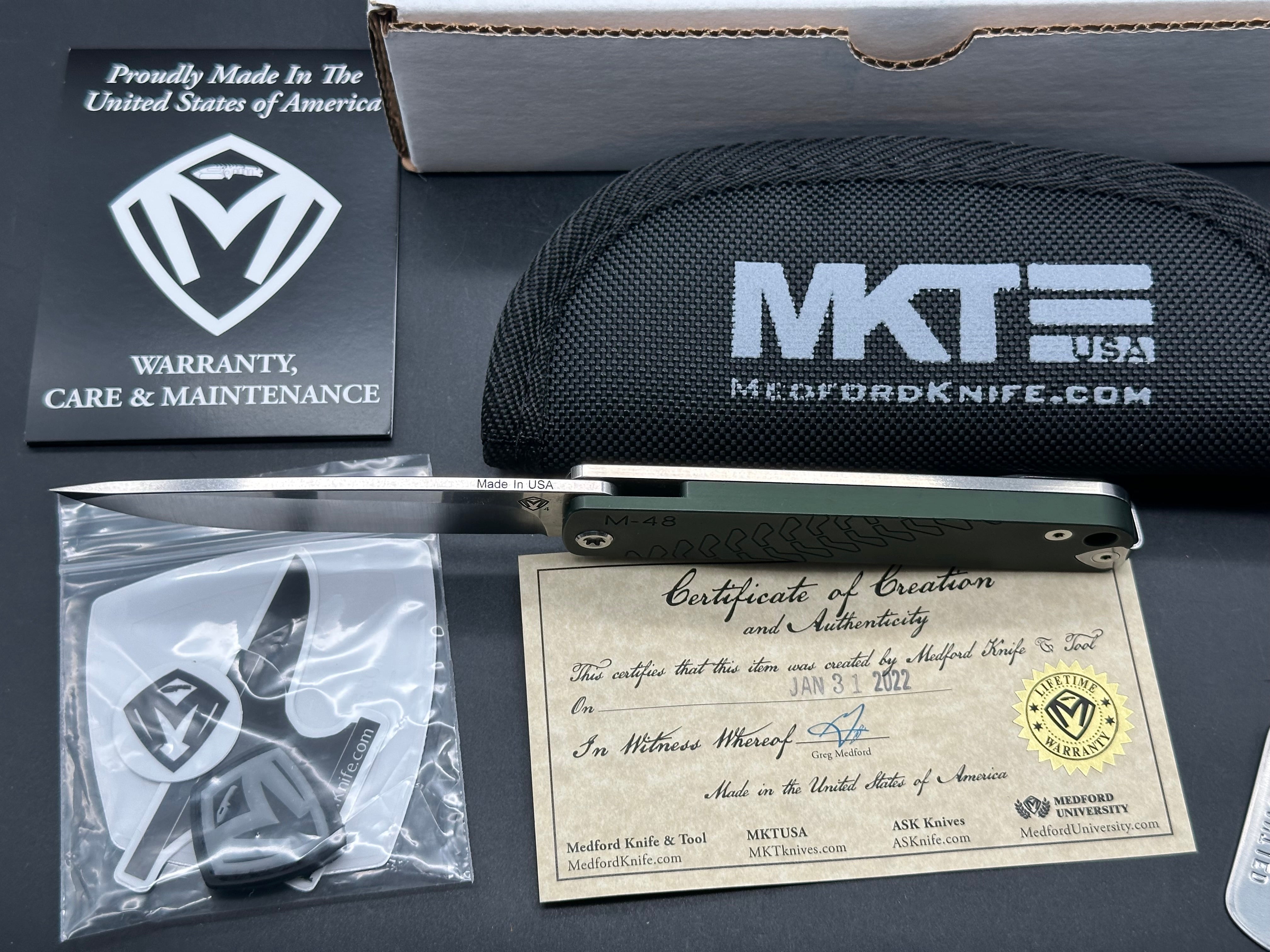Medford M-48 Green Hybrid Frame Lock Knife Ti/Green Aluminum (3.9" Satin)