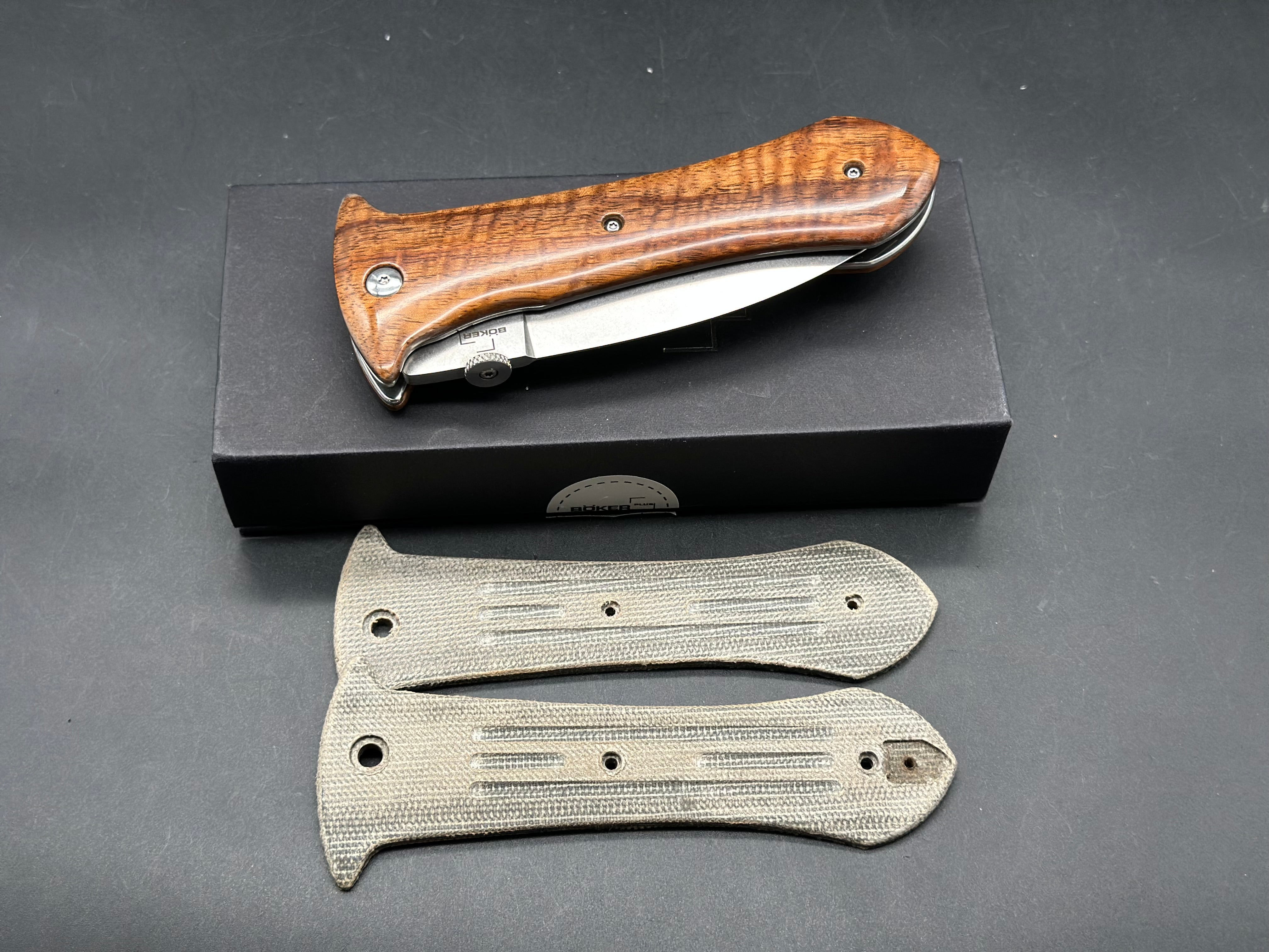 Boker Pocket Smatchet Dagger Folding Knife Koa Wood Scales (4" SW)
