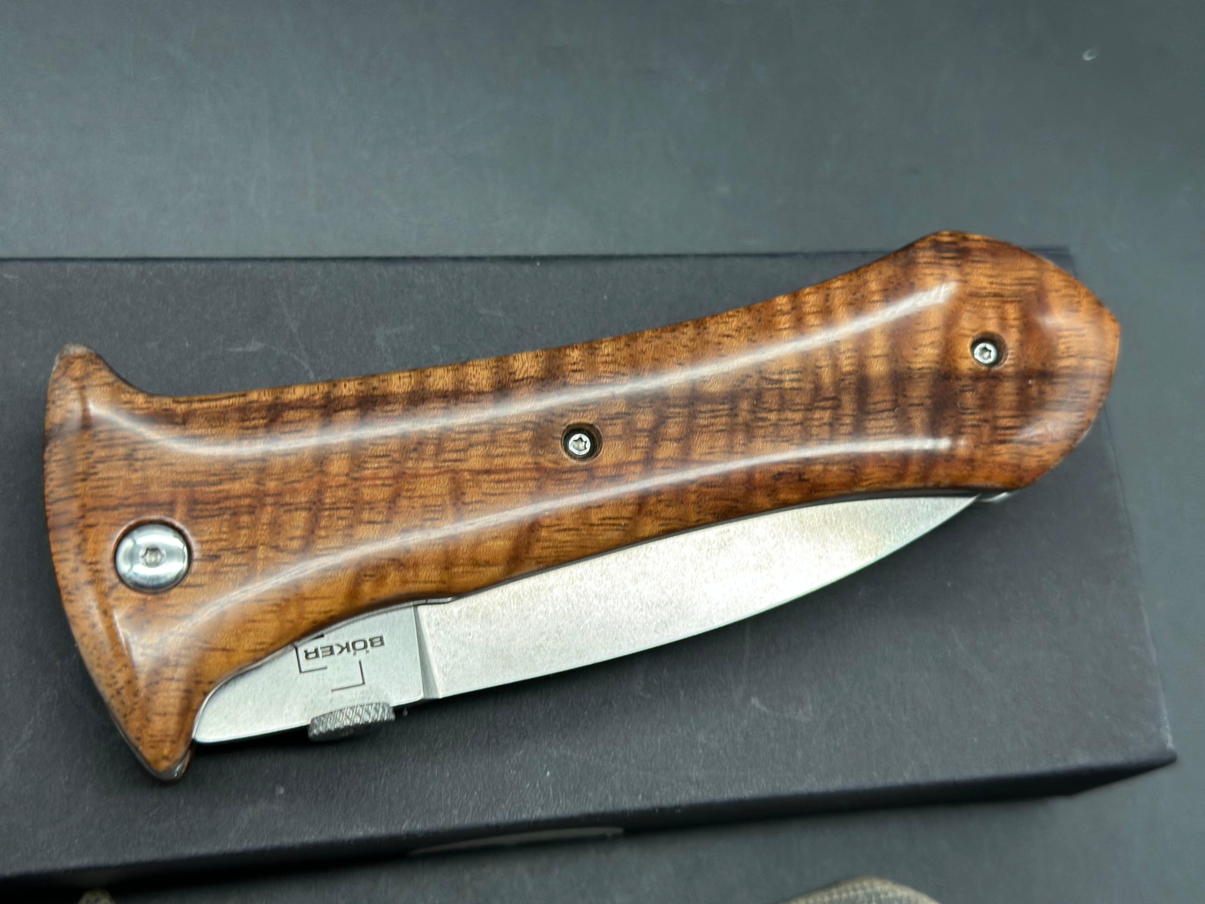 Boker Pocket Smatchet Dagger Folding Knife Koa Wood Scales (4" SW)