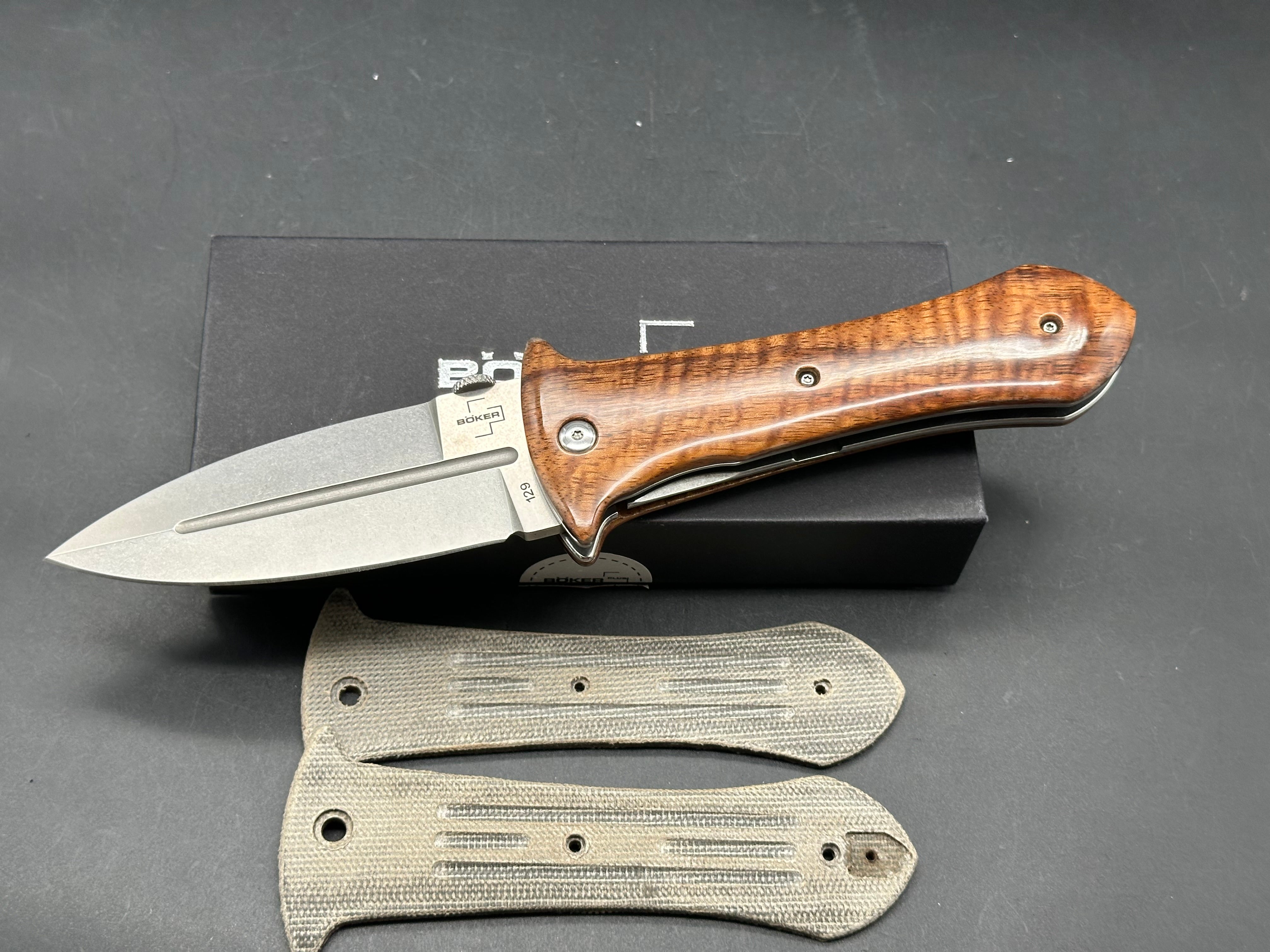 Boker Pocket Smatchet Dagger Folding Knife Koa Wood Scales (4" SW)
