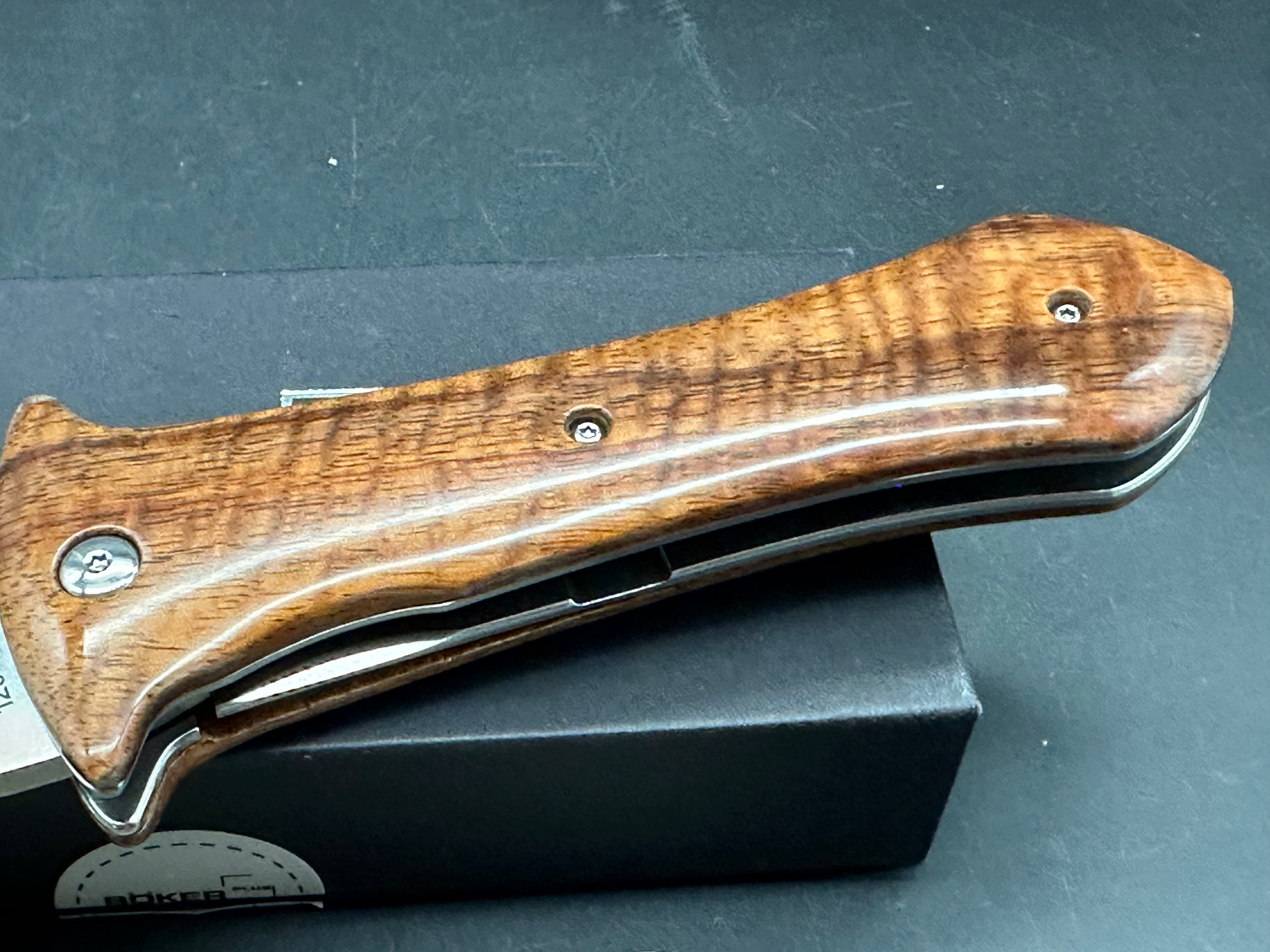 Boker Pocket Smatchet Dagger Folding Knife Koa Wood Scales (4" SW)