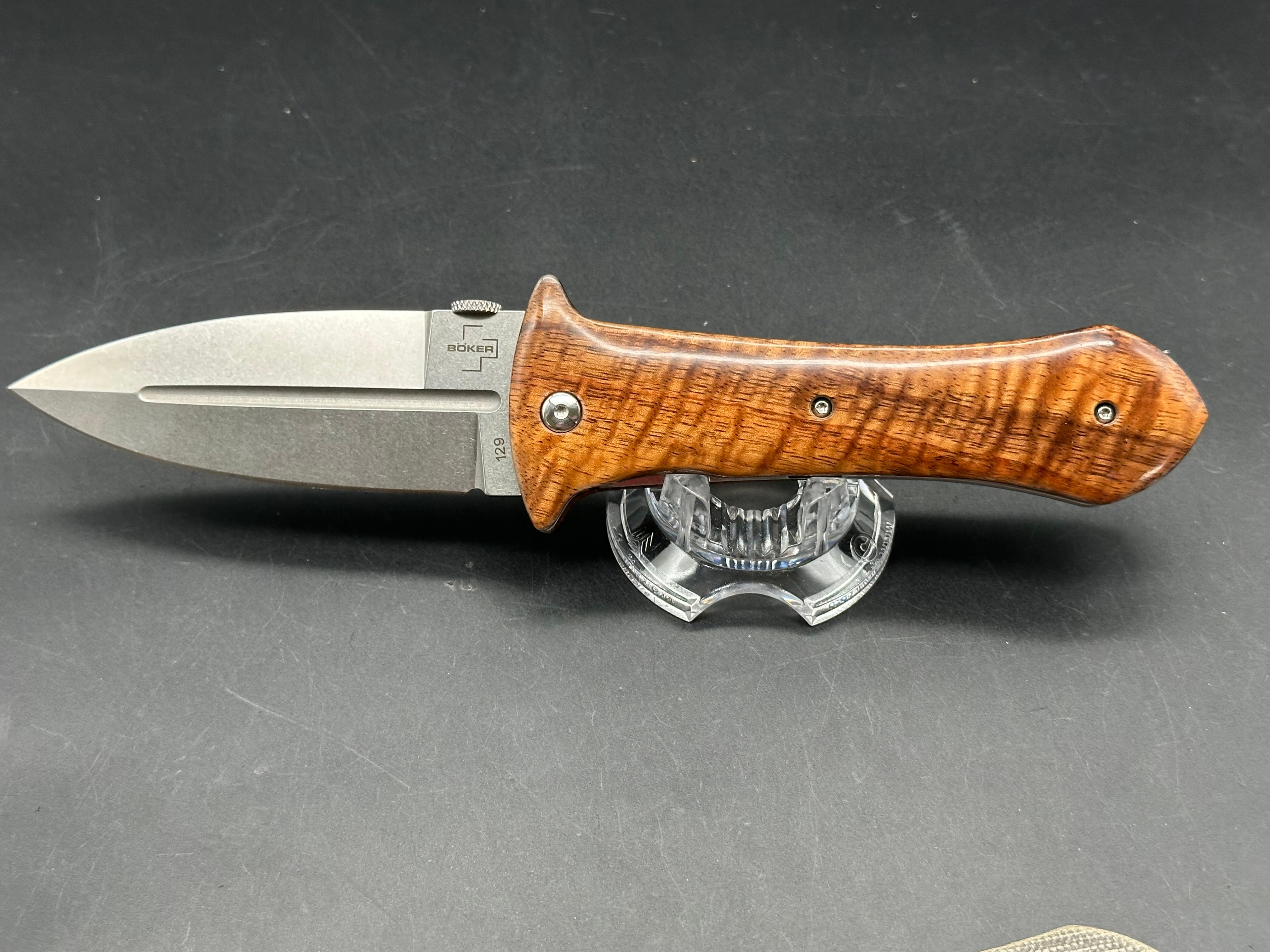Boker Pocket Smatchet Dagger Folding Knife Koa Wood Scales (4" SW)