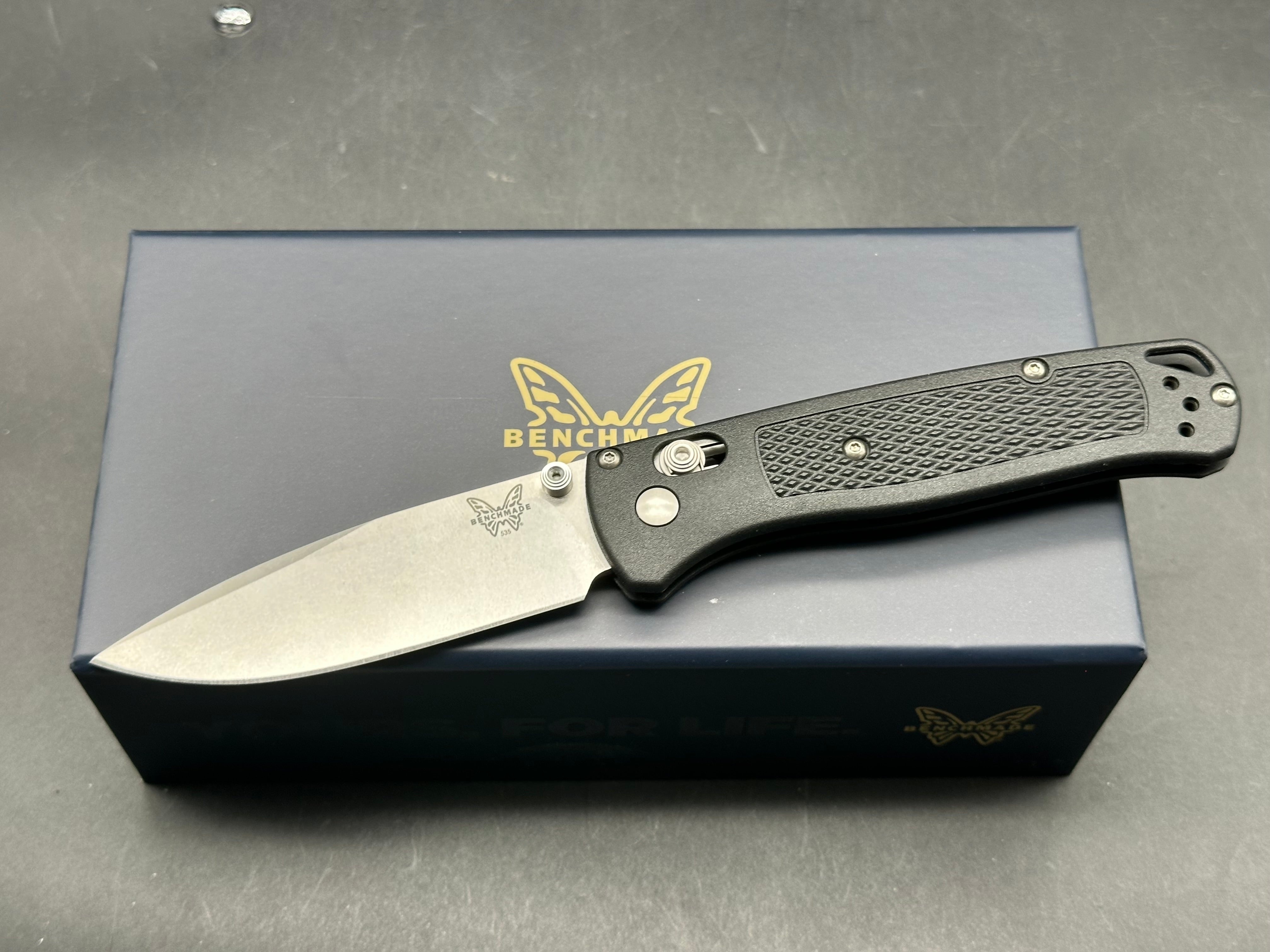 Benchmade Bugout-Custom, 3.24" MagnaCut Stonewash Blade with Custom Black Grivory Scales