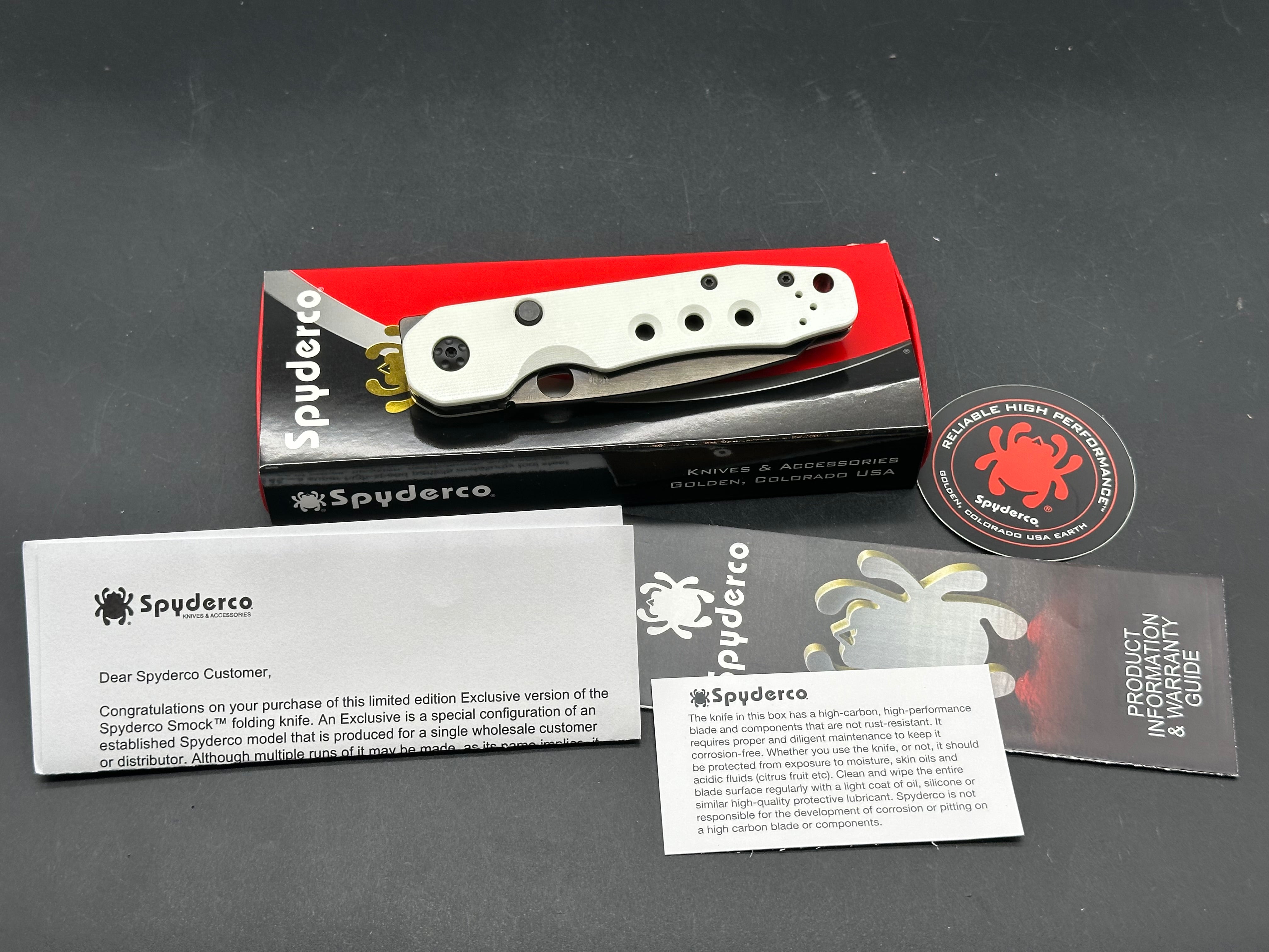Spyderco Smock Smooth White G10 Black Rex 45 GP GP Knives exclusive