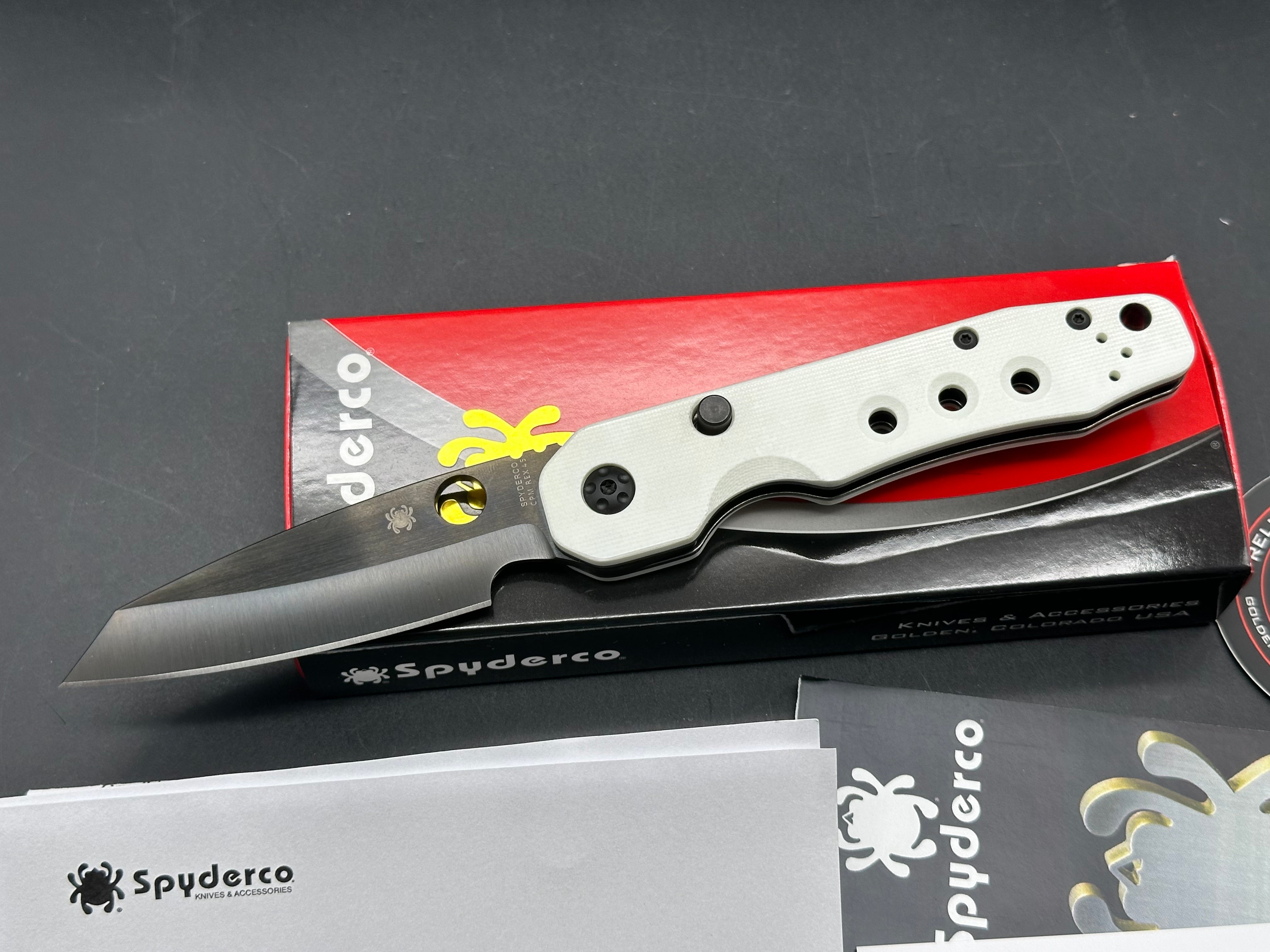 Spyderco Smock Smooth White G10 Black Rex 45 GP GP Knives exclusive