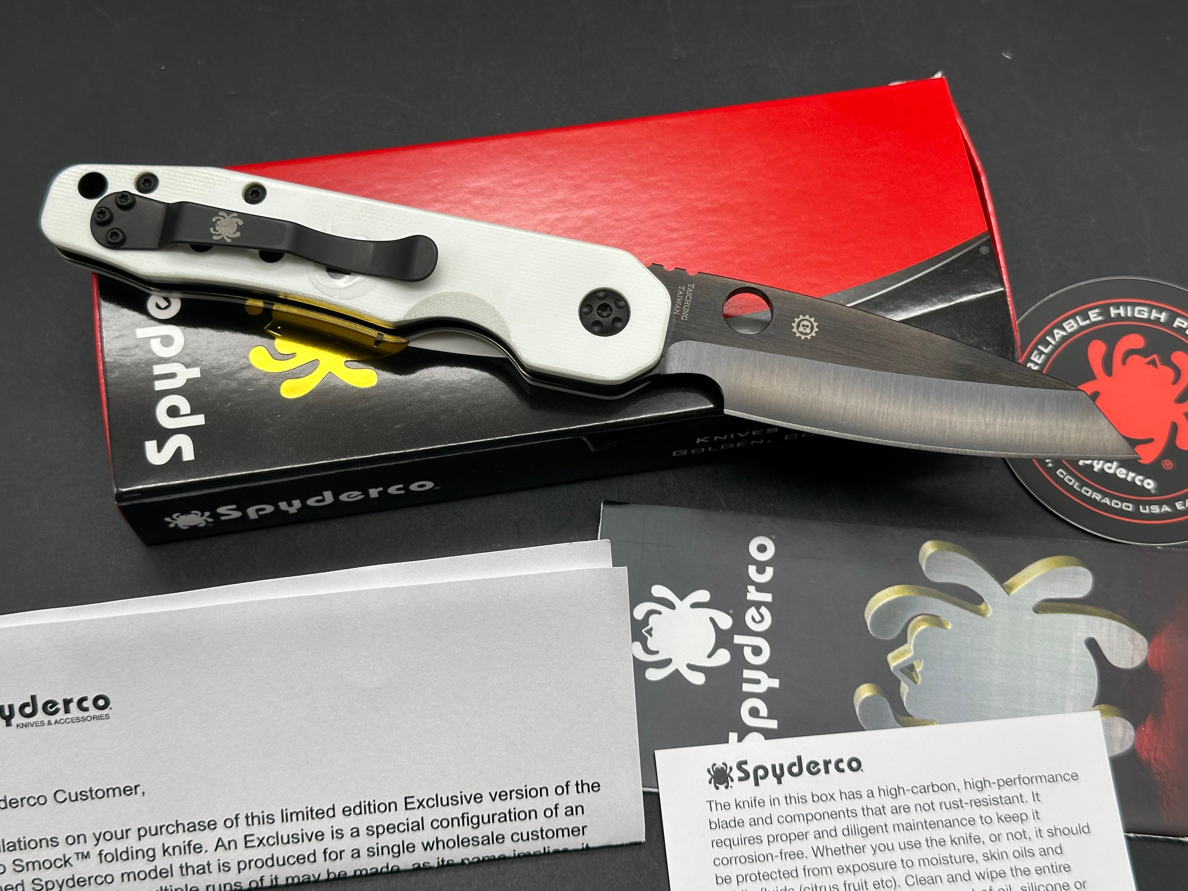Spyderco Smock Smooth White G10 Black Rex 45 GP GP Knives exclusive