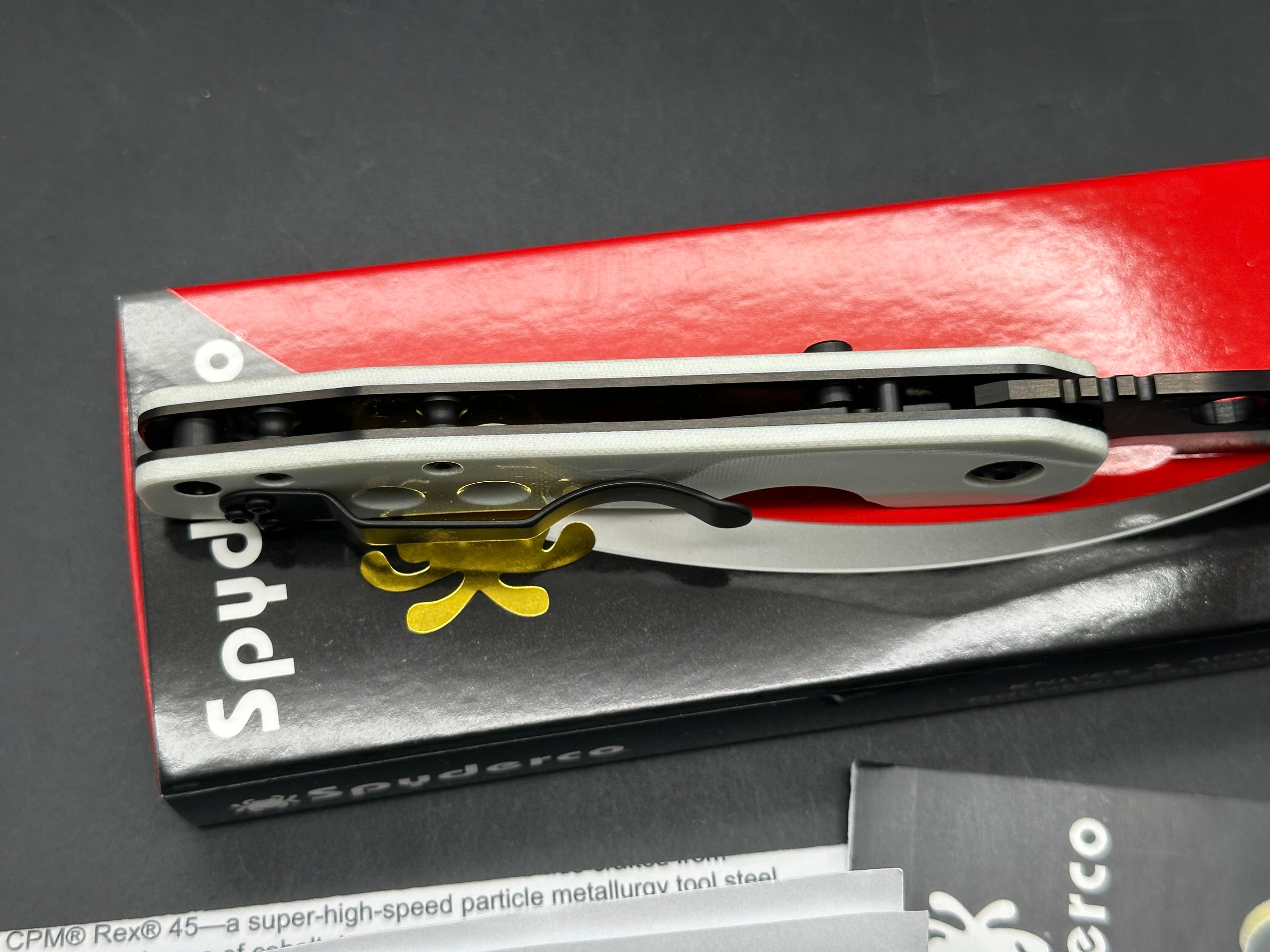 Spyderco Smock Smooth White G10 Black Rex 45 GP GP Knives exclusive