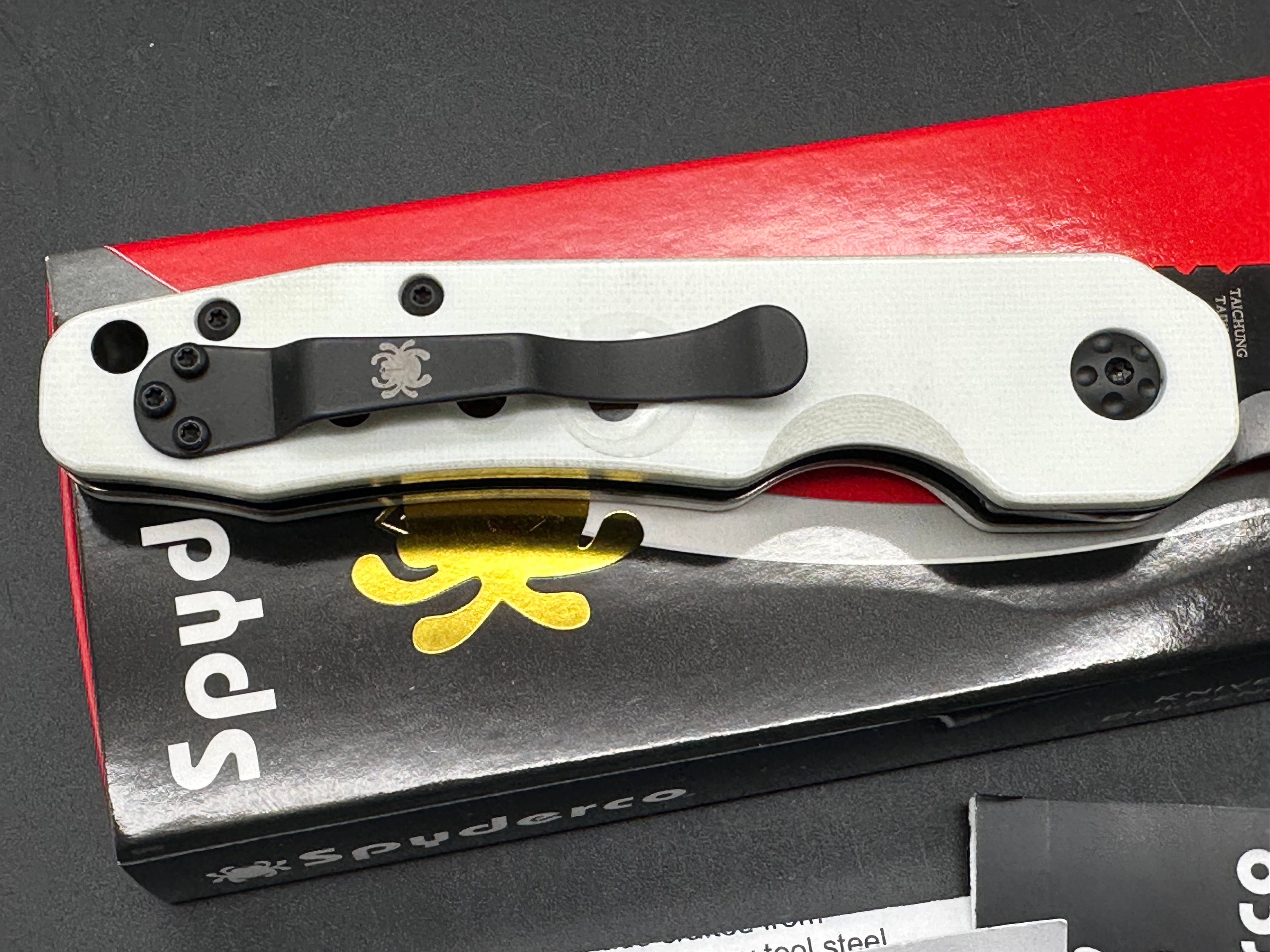 Spyderco Smock Smooth White G10 Black Rex 45 GP GP Knives exclusive