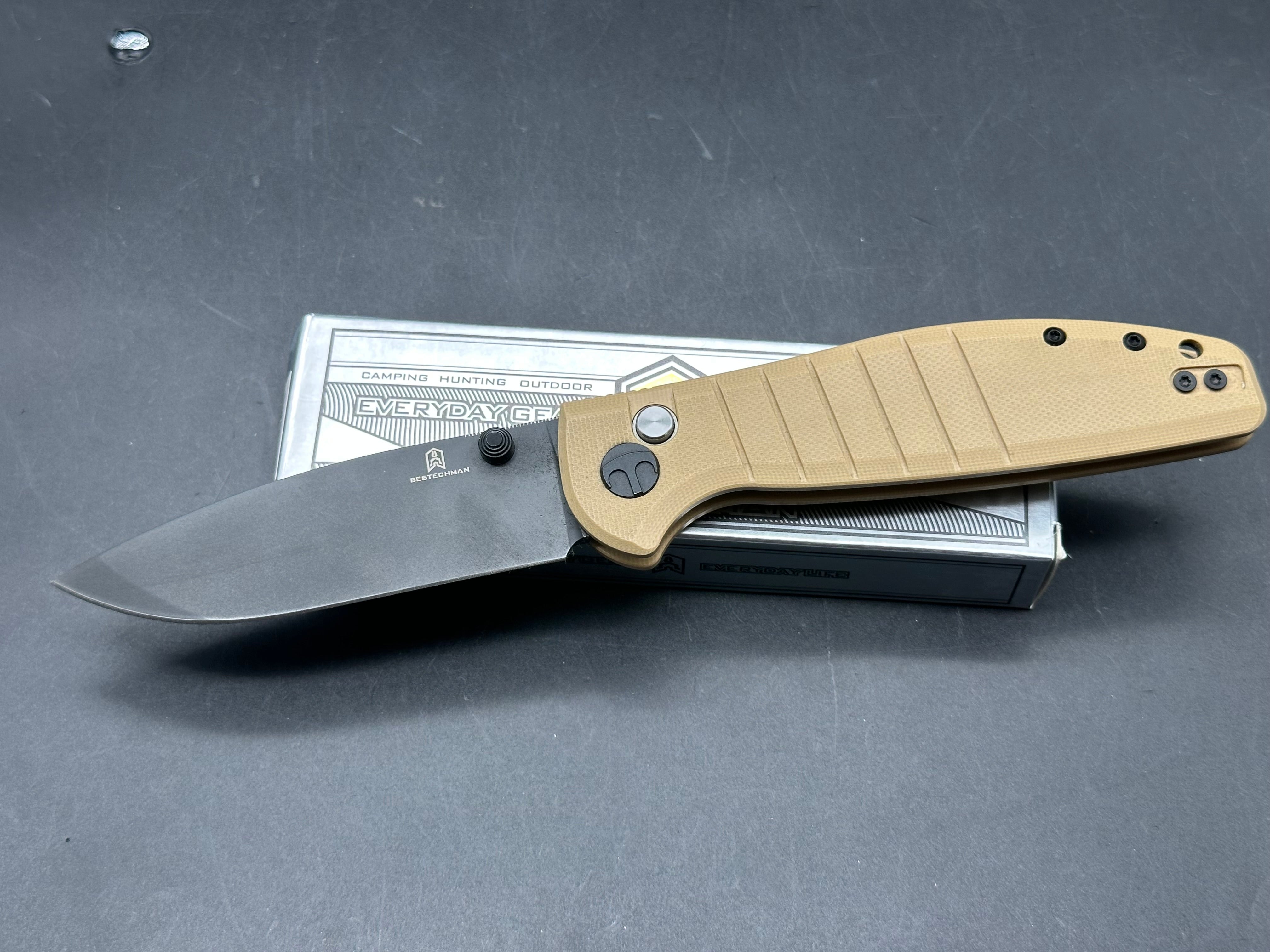 Bestechman Goodboy Button Lock Khaki G-10 (3.54" Black)