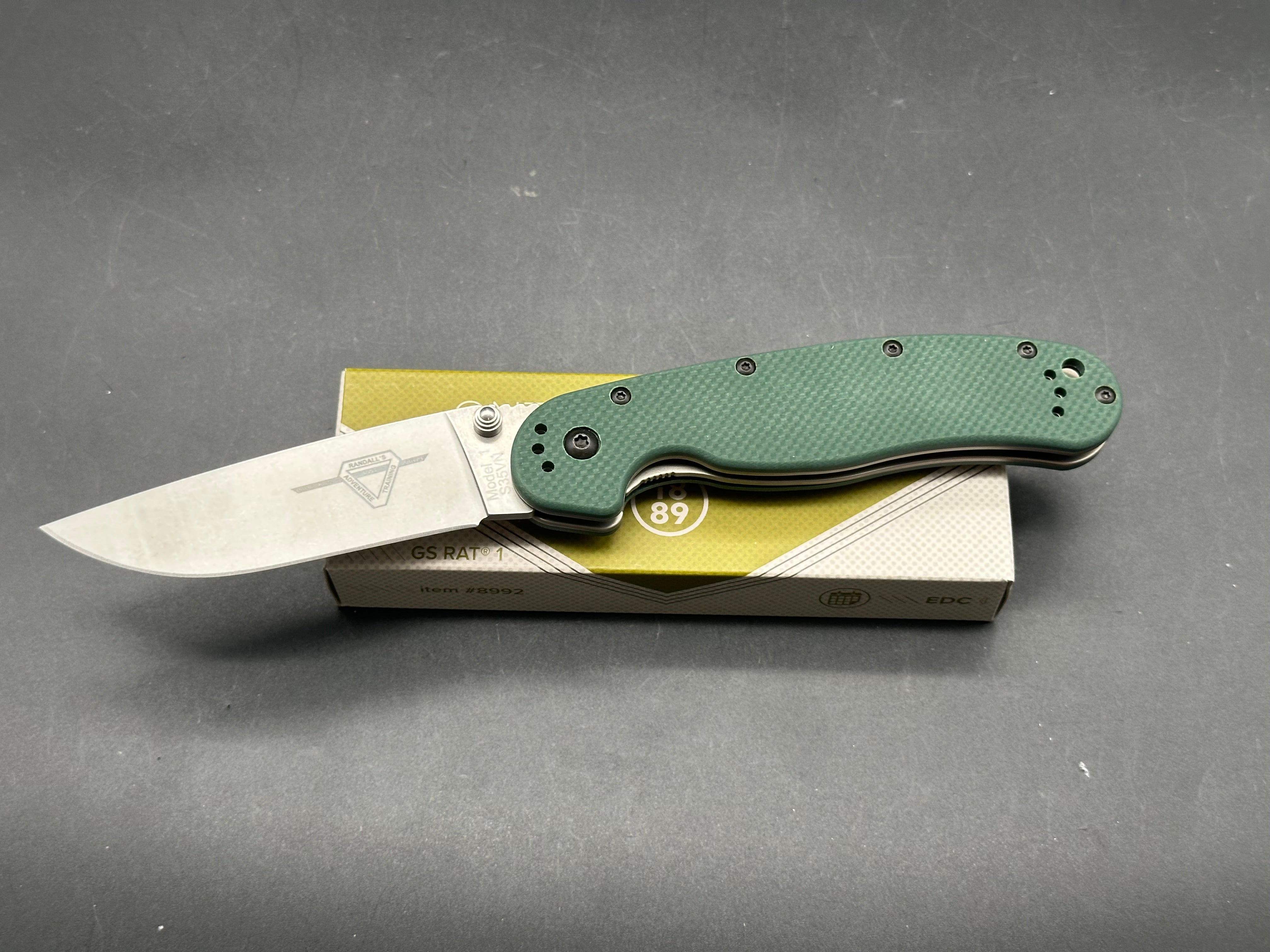 Ontario Knife Co Rat Model 1 Knife Forest Green G-10 S35VN (3.5" Stonewash)