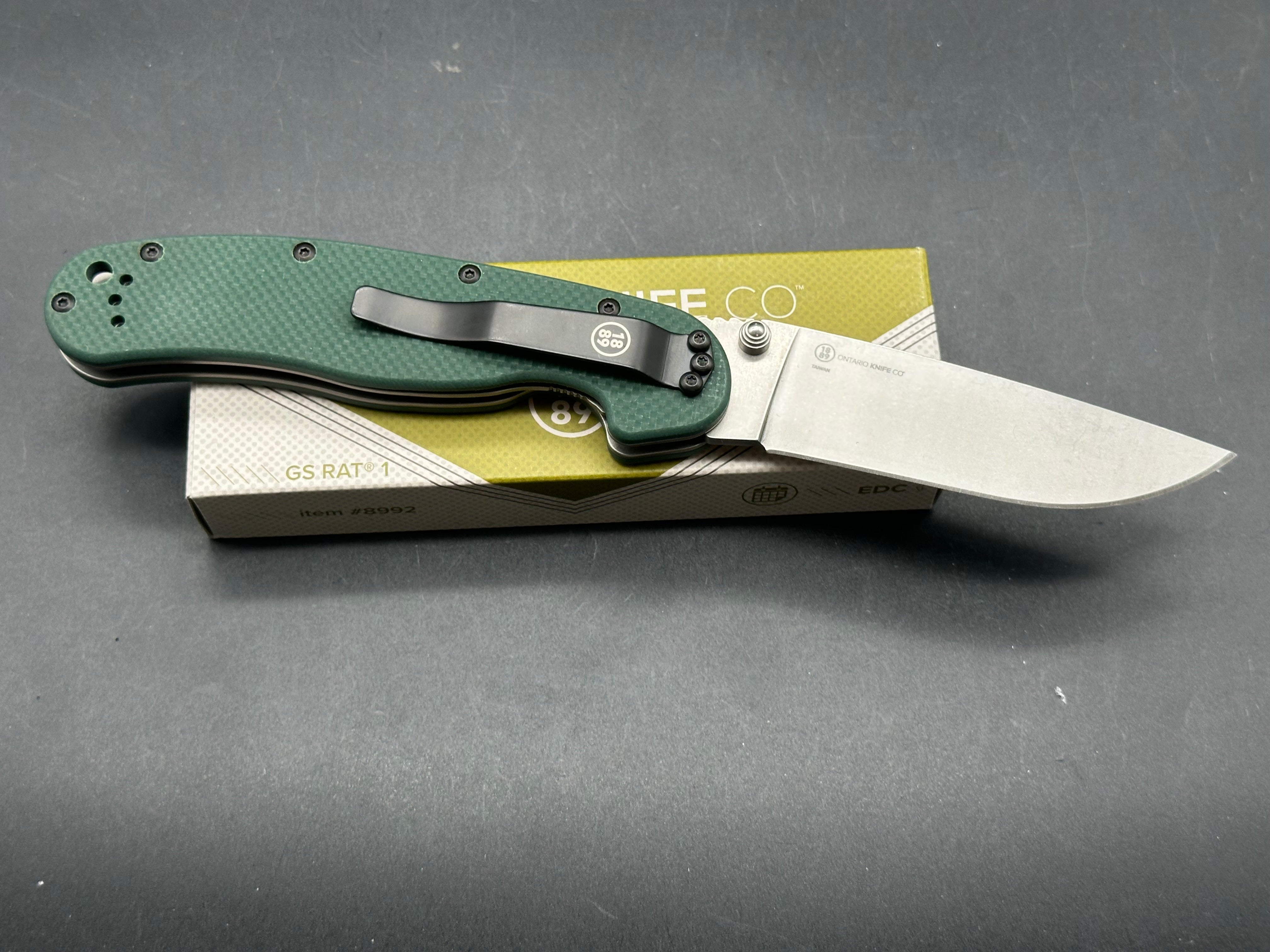 Ontario Knife Co Rat Model 1 Knife Forest Green G-10 S35VN (3.5" Stonewash)