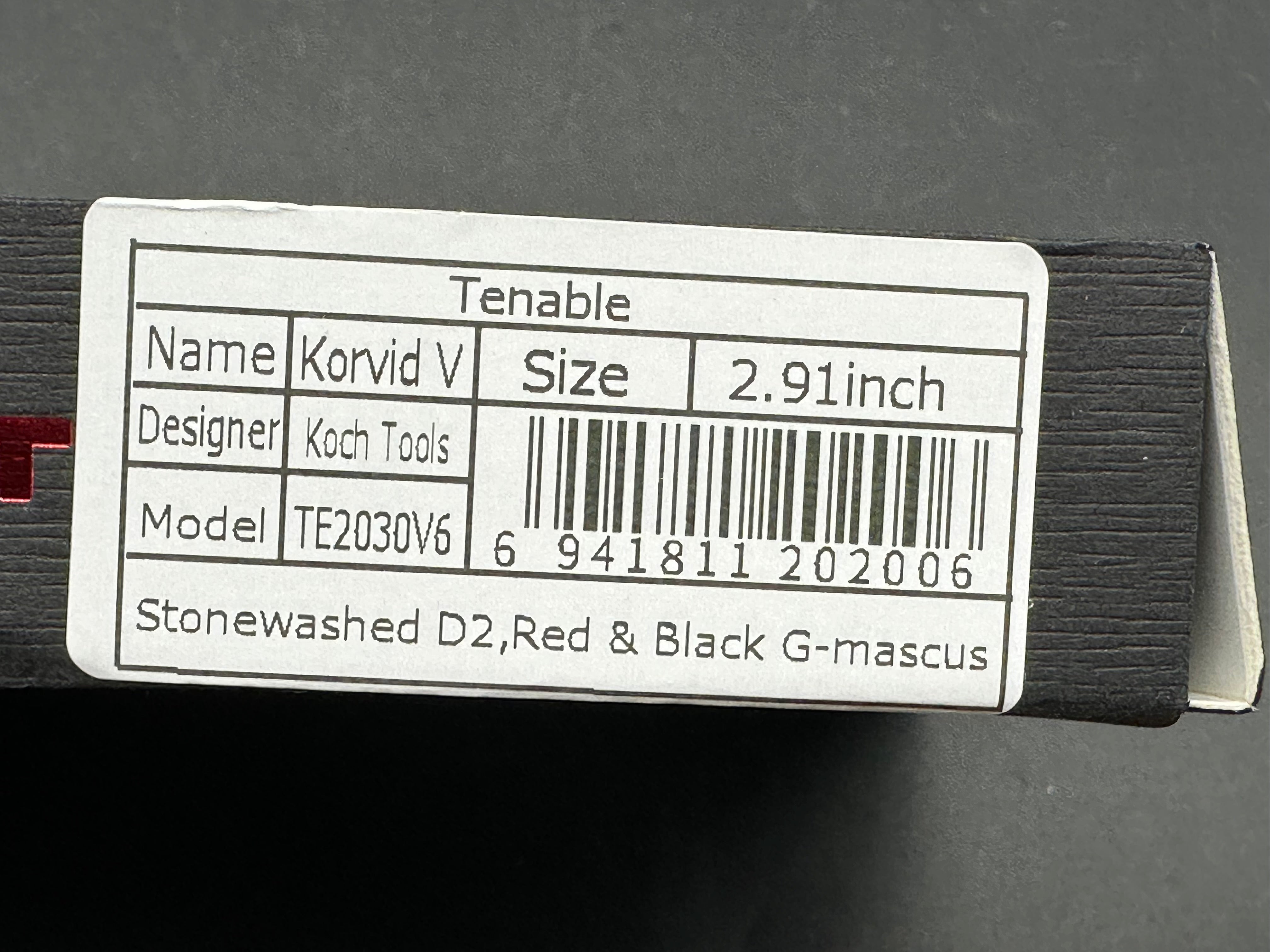 KANSEPT KORVID V | CROSSBAR LOCK | RED & BLACK G-MASCUS | 2.91" STONEWASHED D2 BLADE