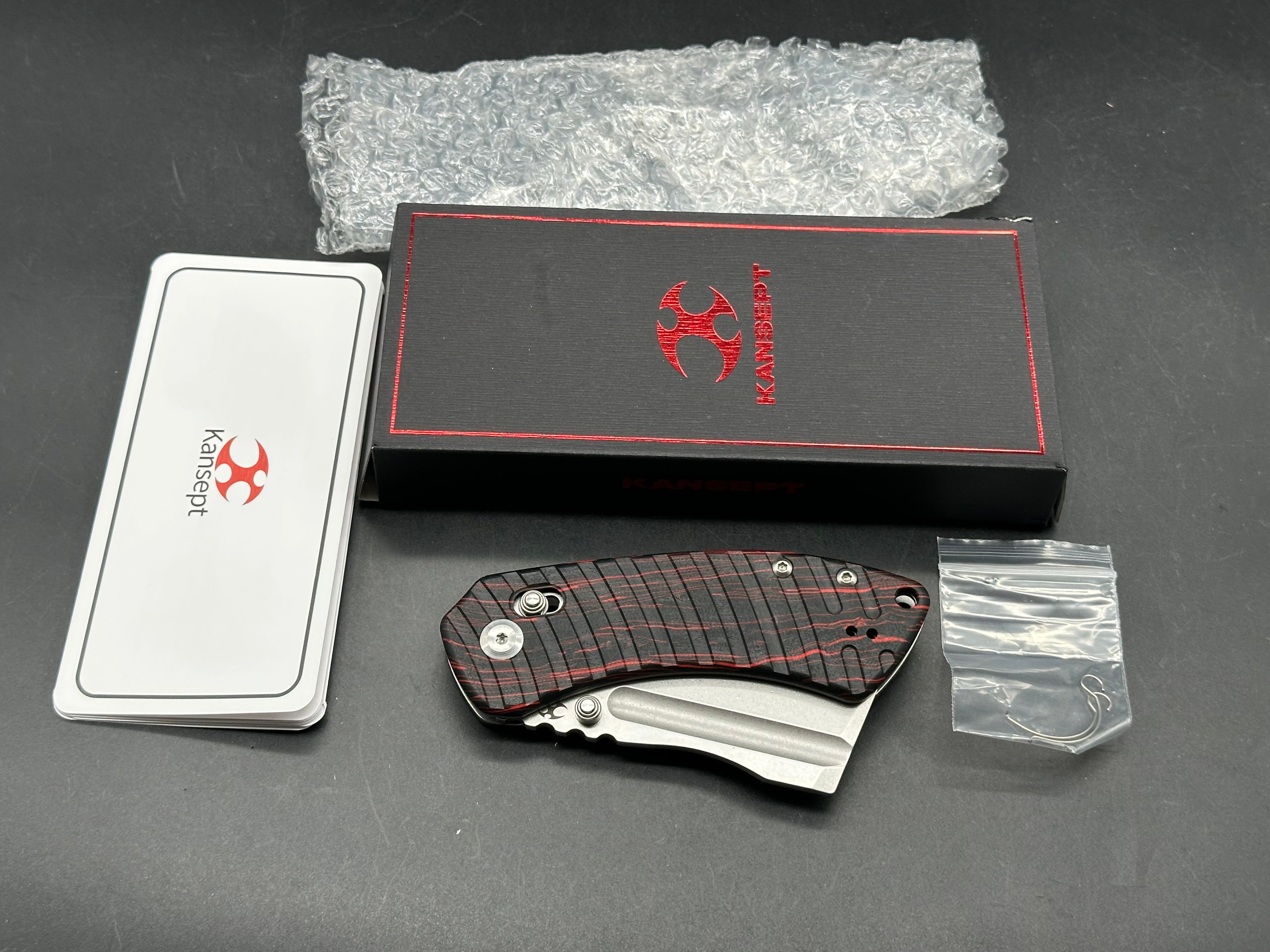 KANSEPT KORVID V | CROSSBAR LOCK | RED & BLACK G-MASCUS | 2.91" STONEWASHED D2 BLADE